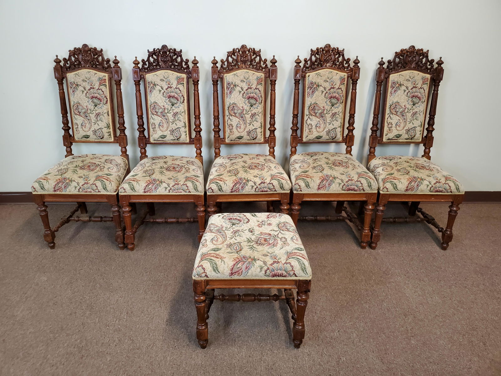 5 Carved Victorian Chairs & Ottoman (1 of 8)