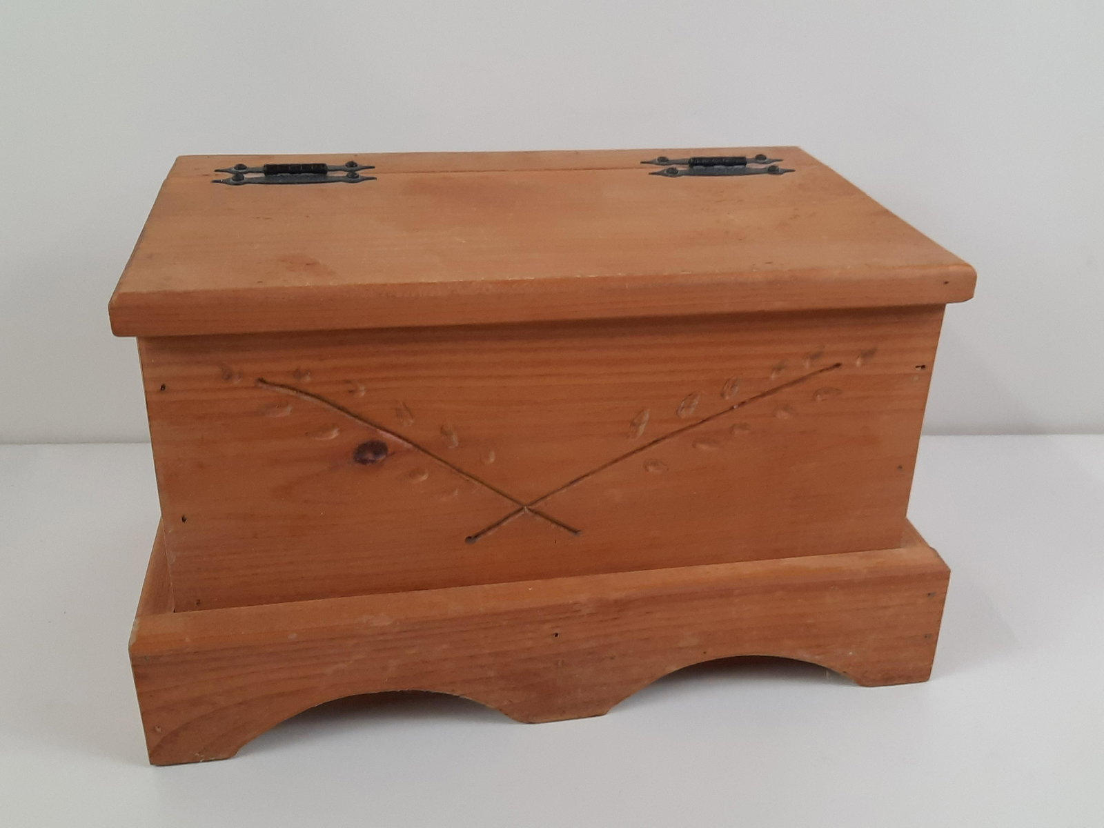 Miniature Blanket Chest: Unmarked. 16" wide x 9-1/2" deep x 9-1/2" high. IMPORTANT: Before bidding, please read the terms and conditions. When you registered for the auction you agreed to these terms and will be required to c