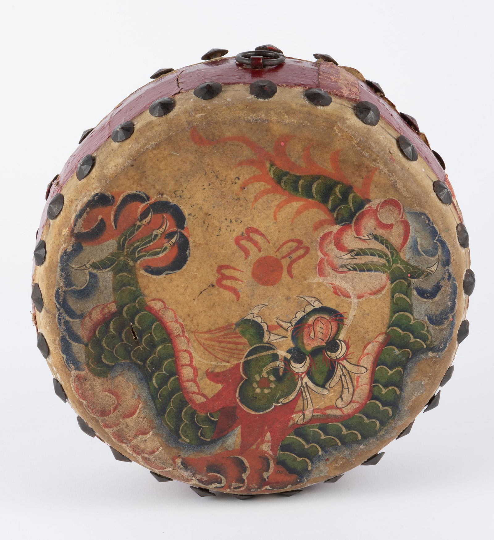 19th C Chinese Double Sided Wooden Hand Drum (1 of 5)