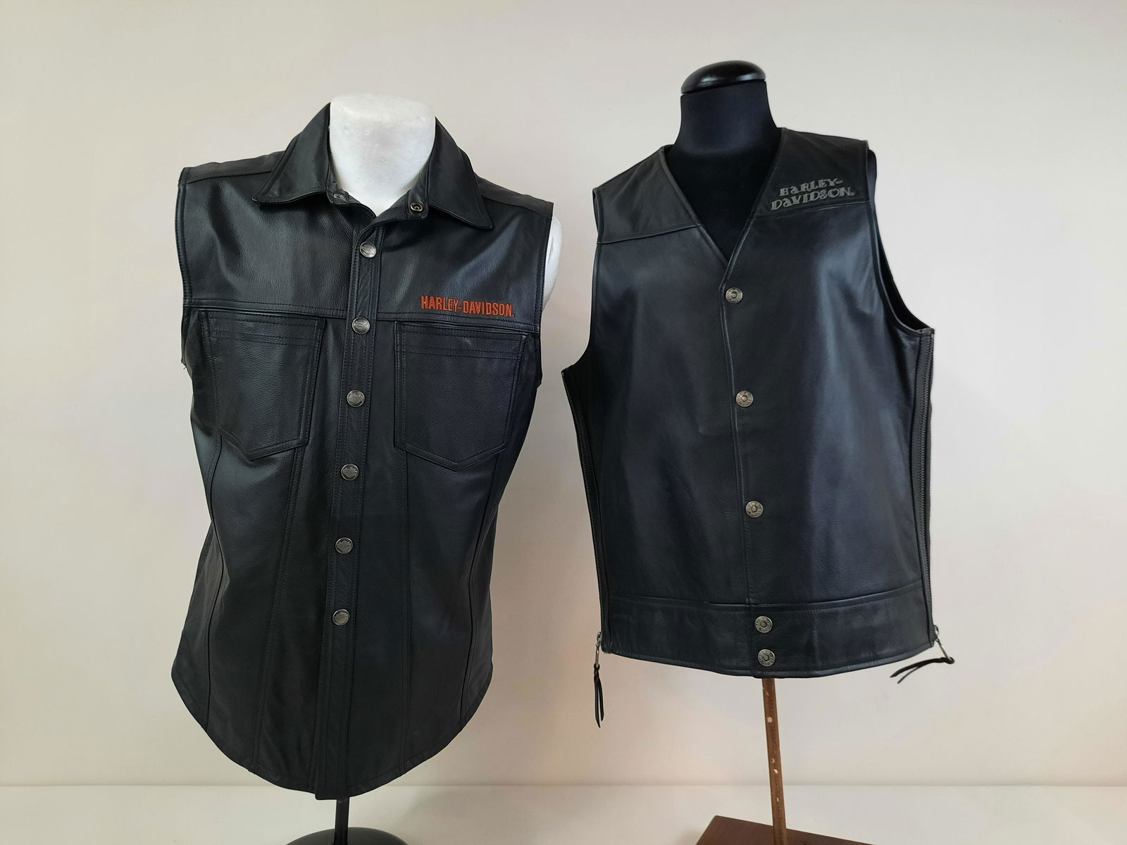 2 Medium Harley Davidson Leather Vests (1 of 7)