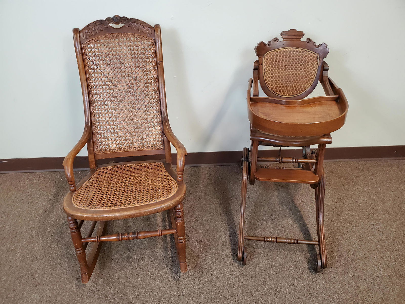 Victorian Cane Seat Rocker & High Chair (1 of 7)