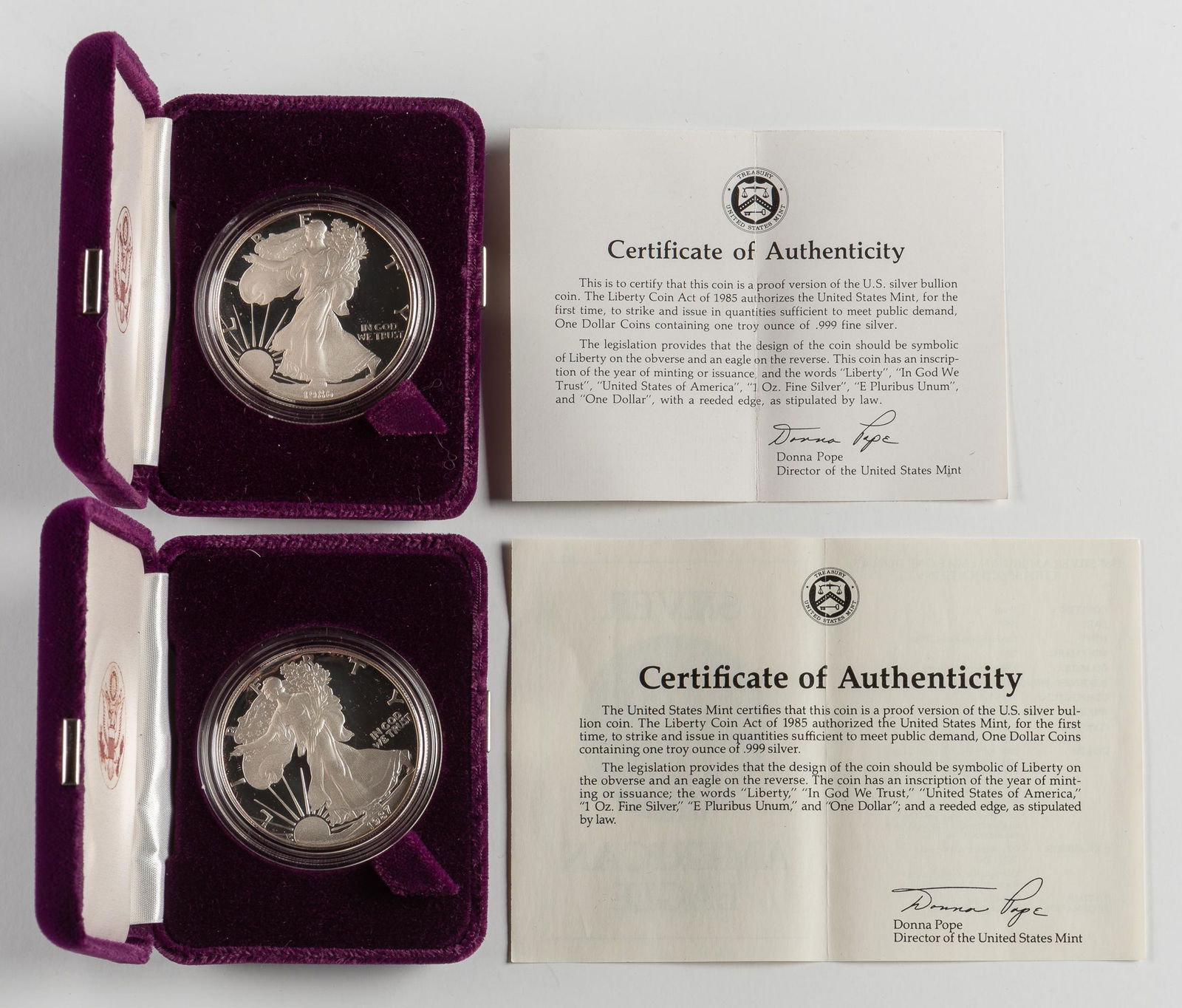 2 Proof American Silver Eagles 1986-S & 1987-S (1 of 1)