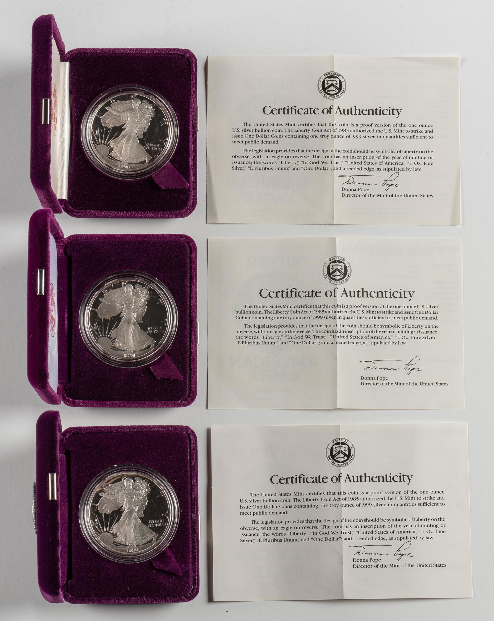 3 Proof American Silver Eagles 1990 and 1991 (1 of 1)