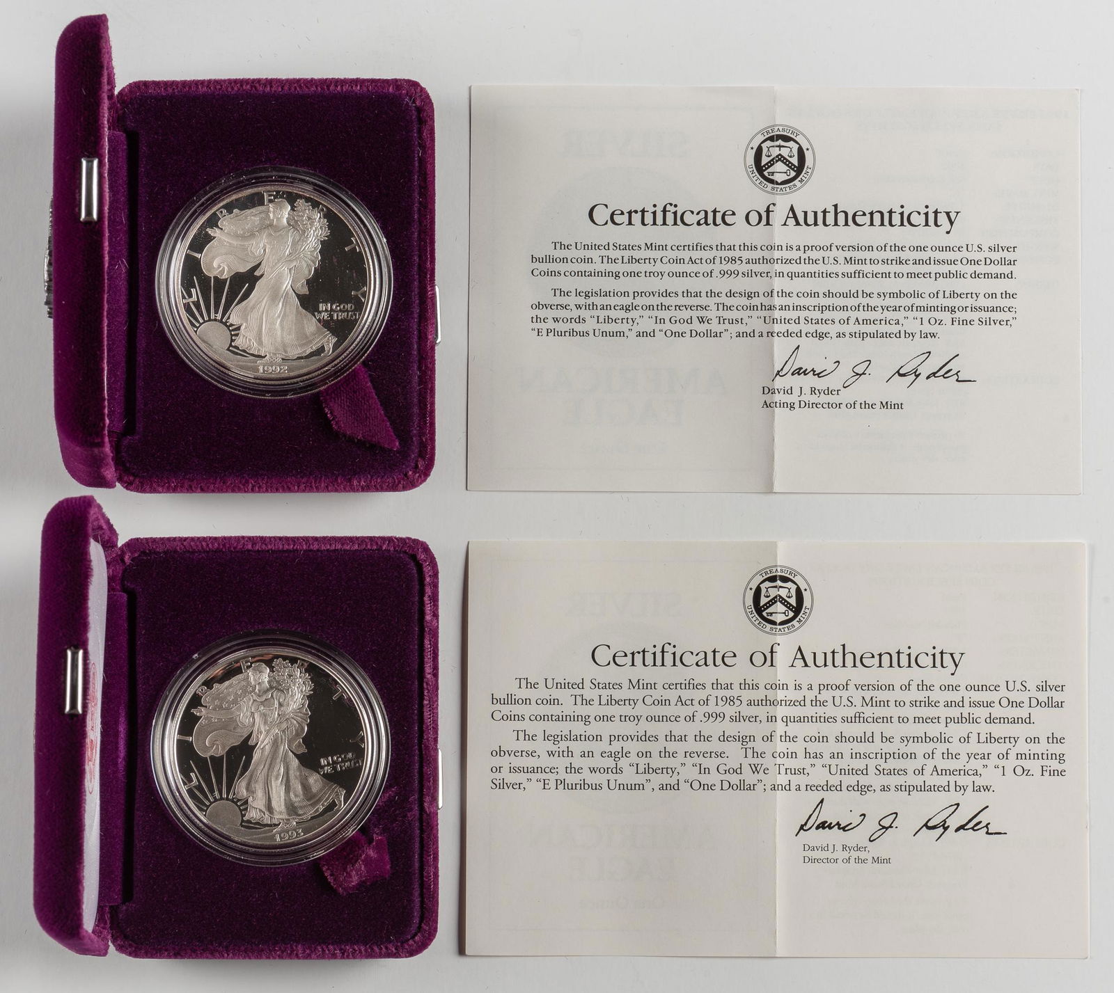 2 Proof American Silver Eagles 1992-S & 1993-P (1 of 1)