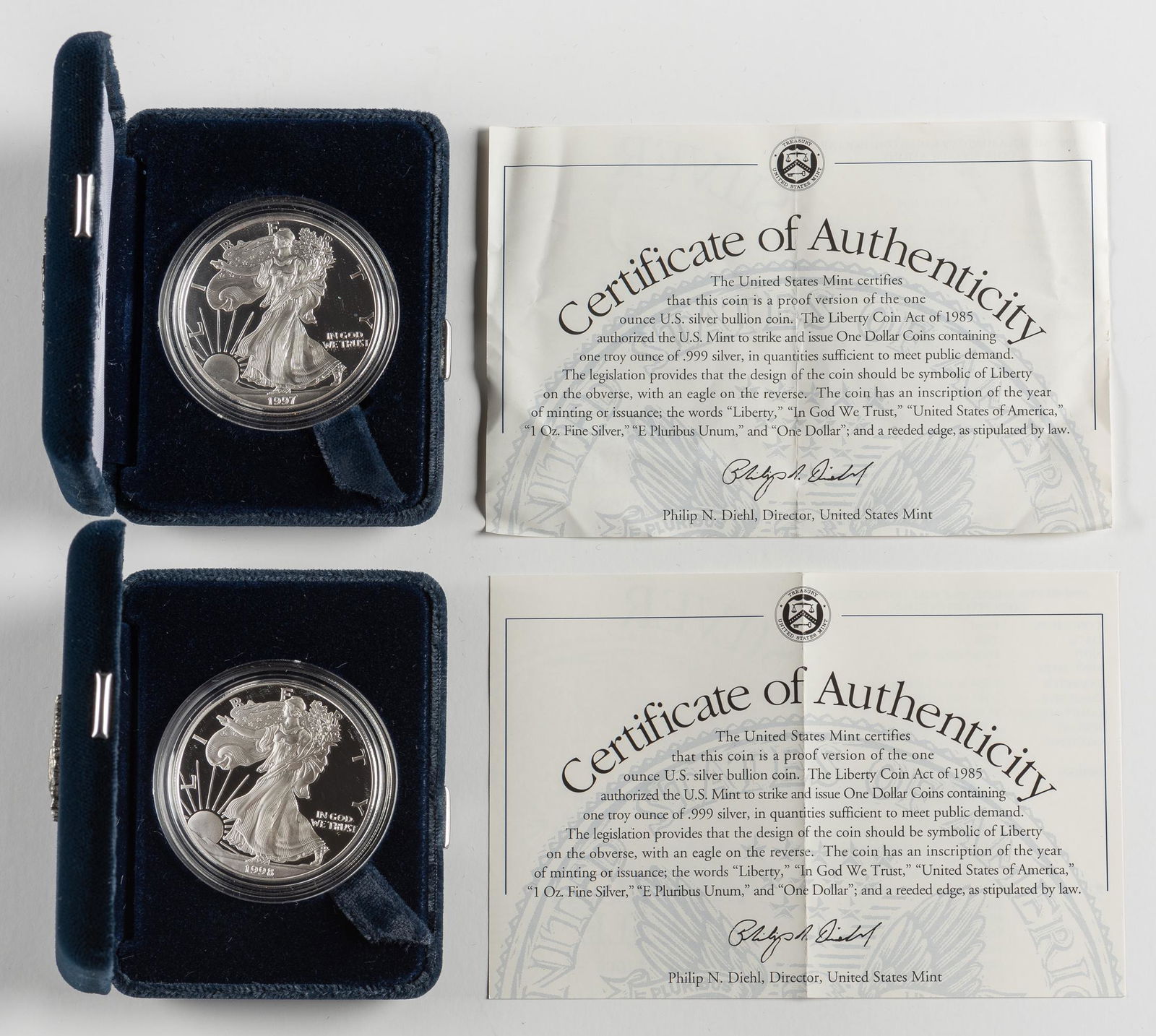 2 Proof American Silver Eagles 1997-P & 1998-P (1 of 1)