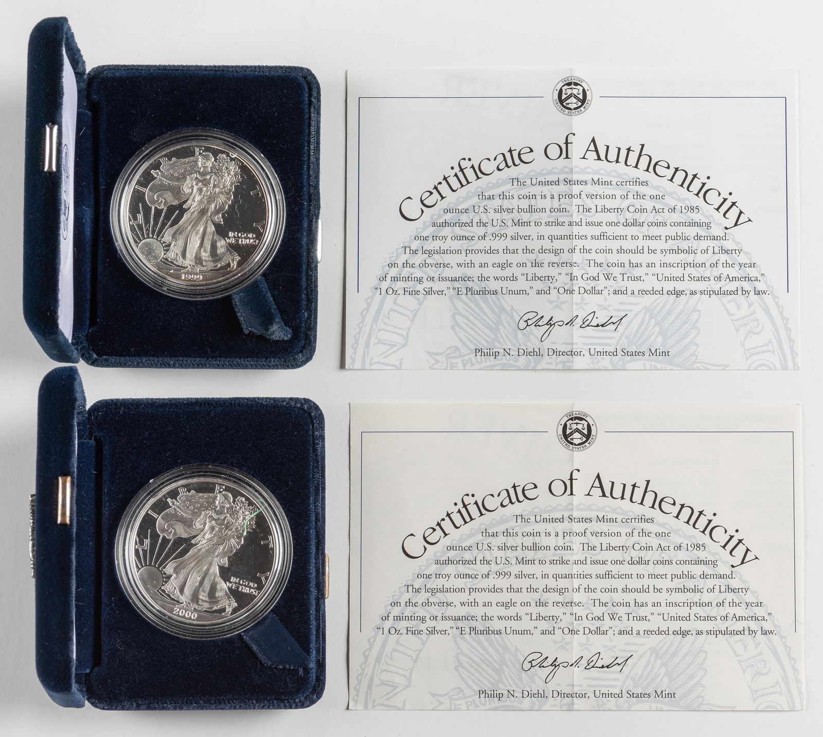 2 Proof American Silver Eagles 1999-P & 2000-P (1 of 1)