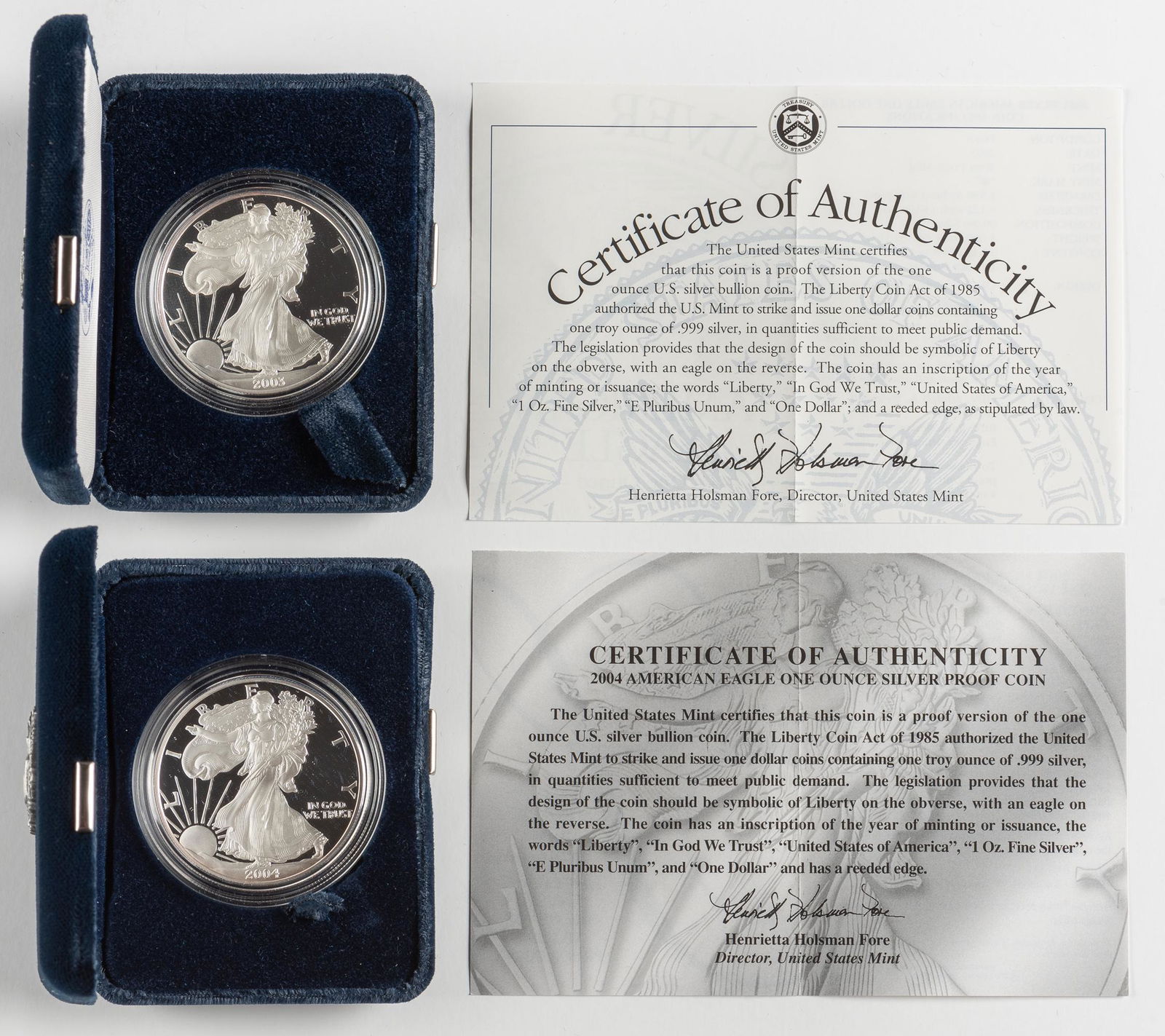 2 Proof American Silver Eagles 2003-W & 2004-W (1 of 1)