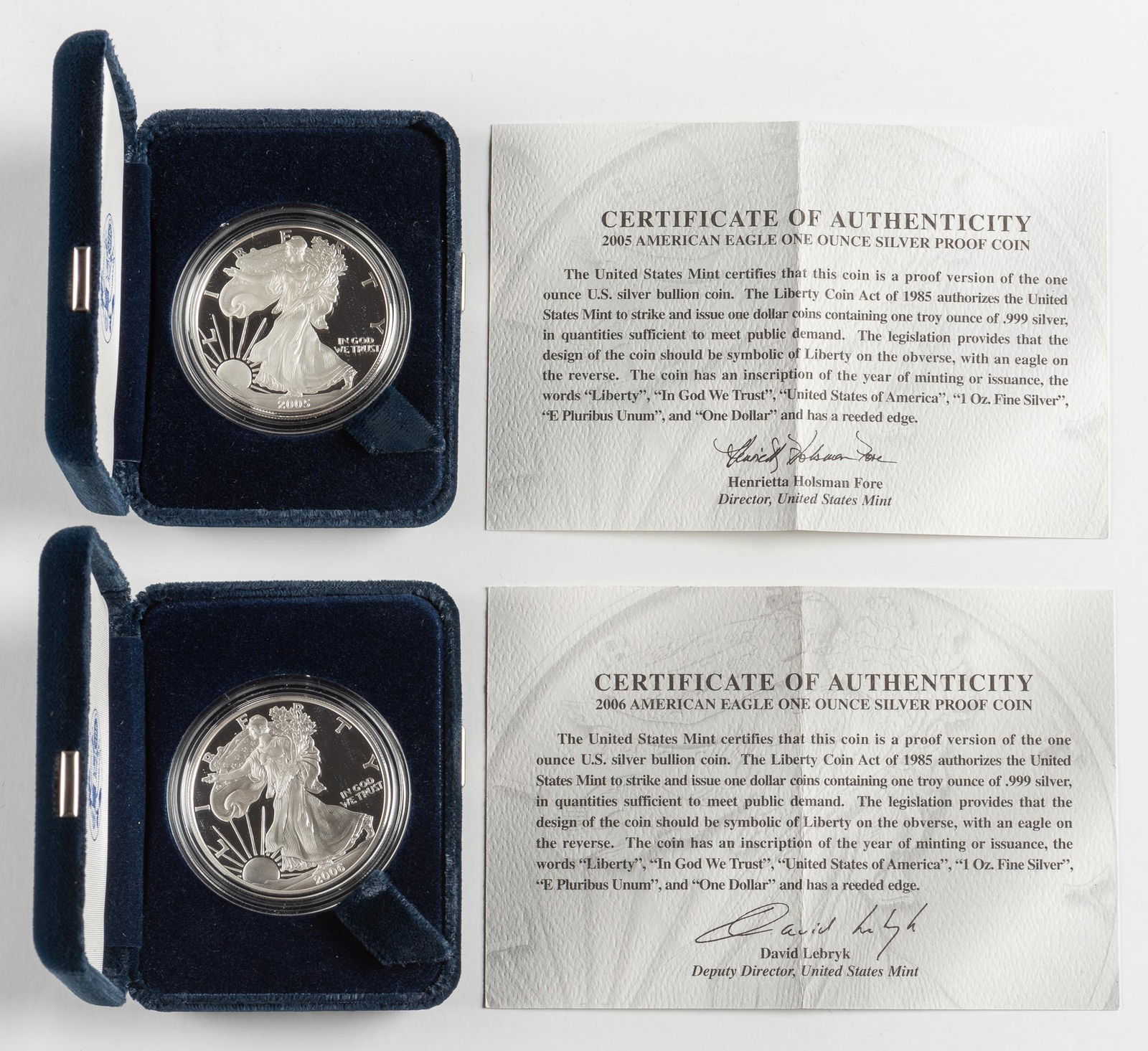 2 Proof American Silver Eagles 2005-W & 2006-W (1 of 1)