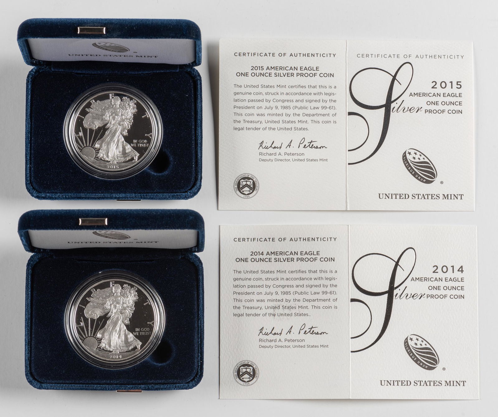 2 Proof American Silver Eagles 2014-W & 2015-W (1 of 1)