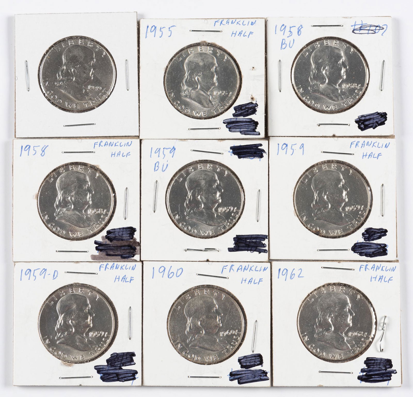 9 Uncirculated Franklin Half Dollars Incl 1949 (1 of 2)