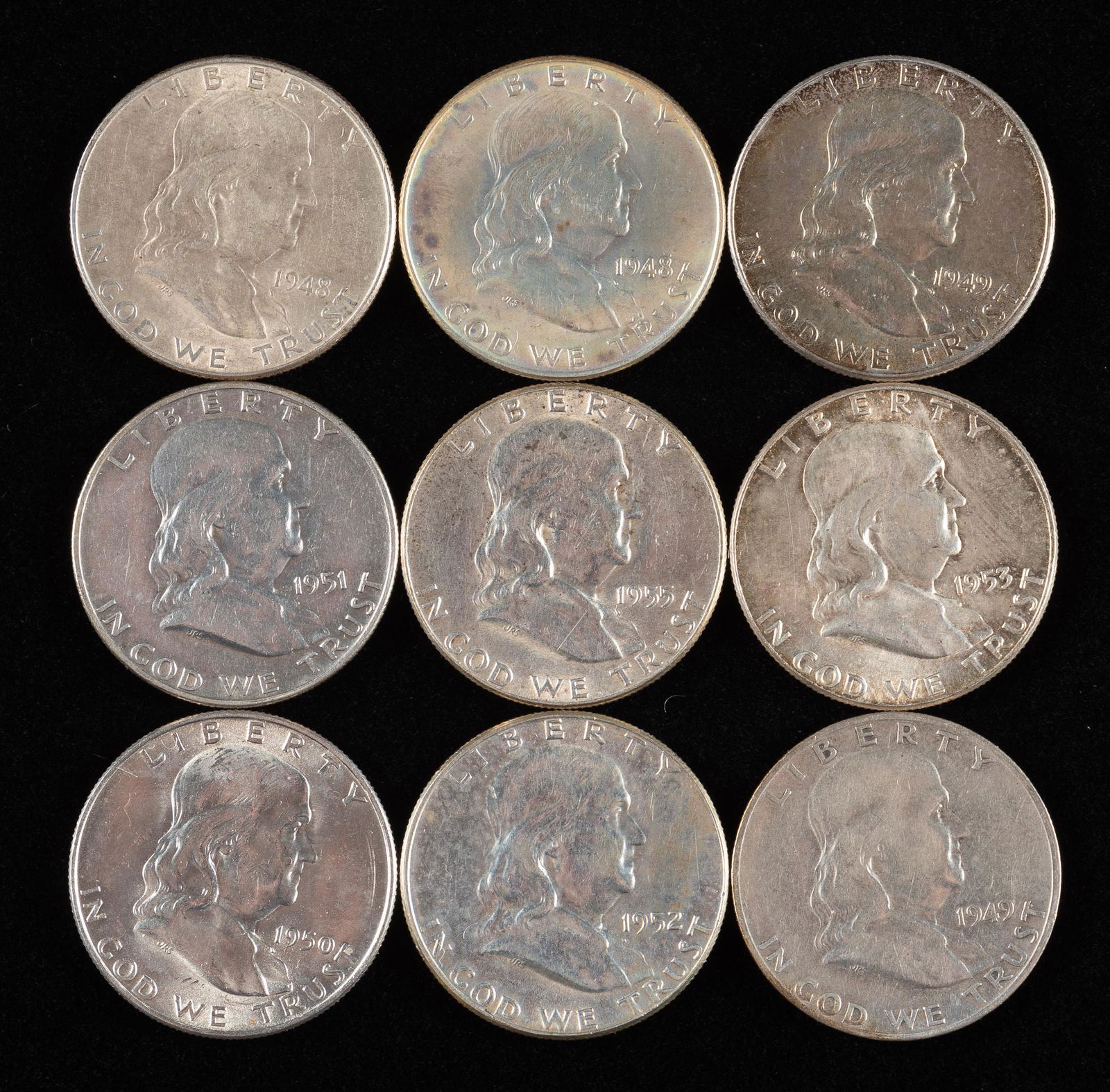 9 Franklin Half Dollars Incl 1949-S (1 of 2)