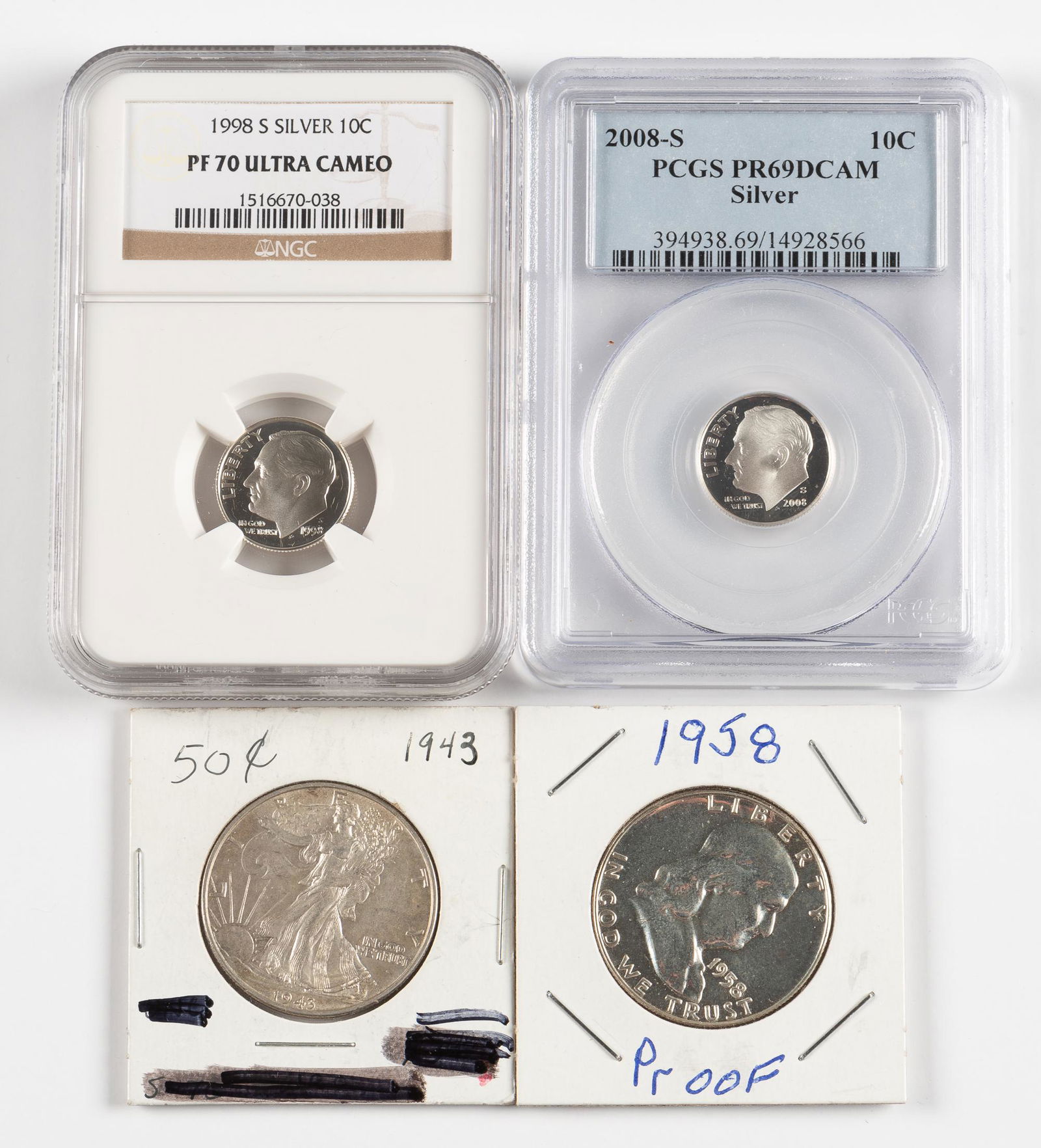 4 U.S. Coins Incl. 1943 Walking Liberty Half (1 of 2)