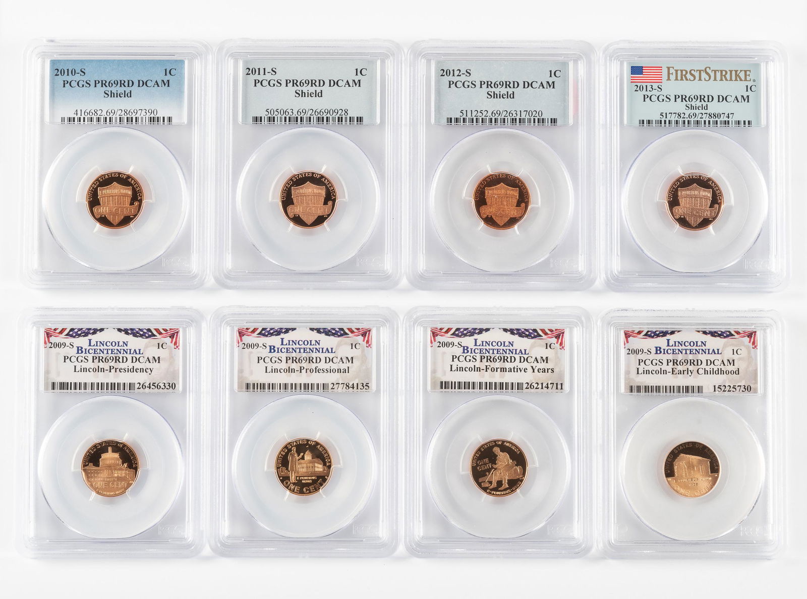 8 Lincoln Pennies PCGS PR69RD DCAM (1 of 5)