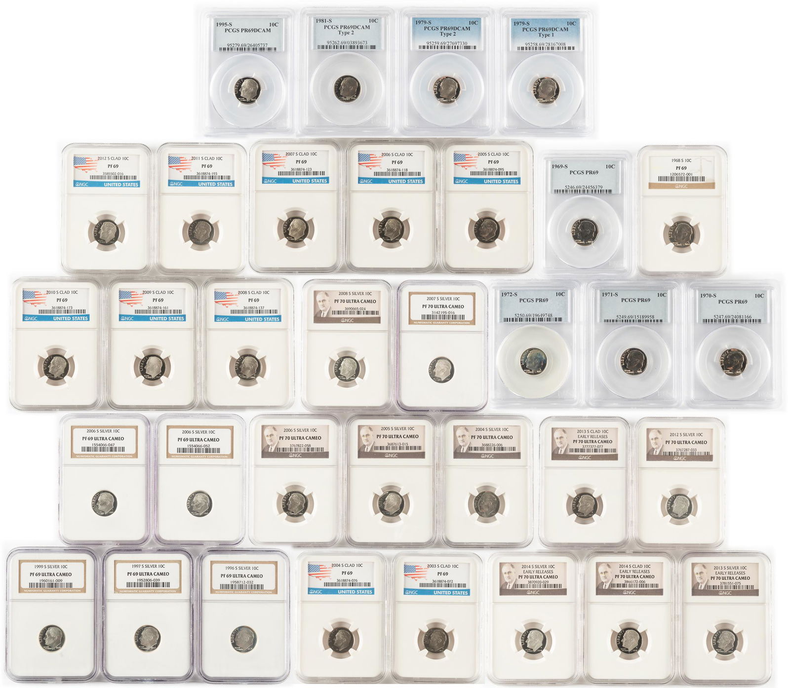 34 Graded Clad & Silver Roosevelt Dimes (1 of 15)