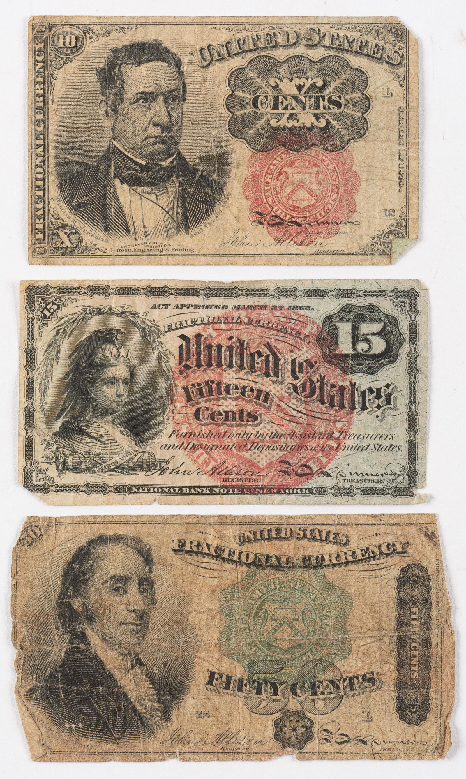 3 Pcs U.S. Fractional Currency (1 of 2)
