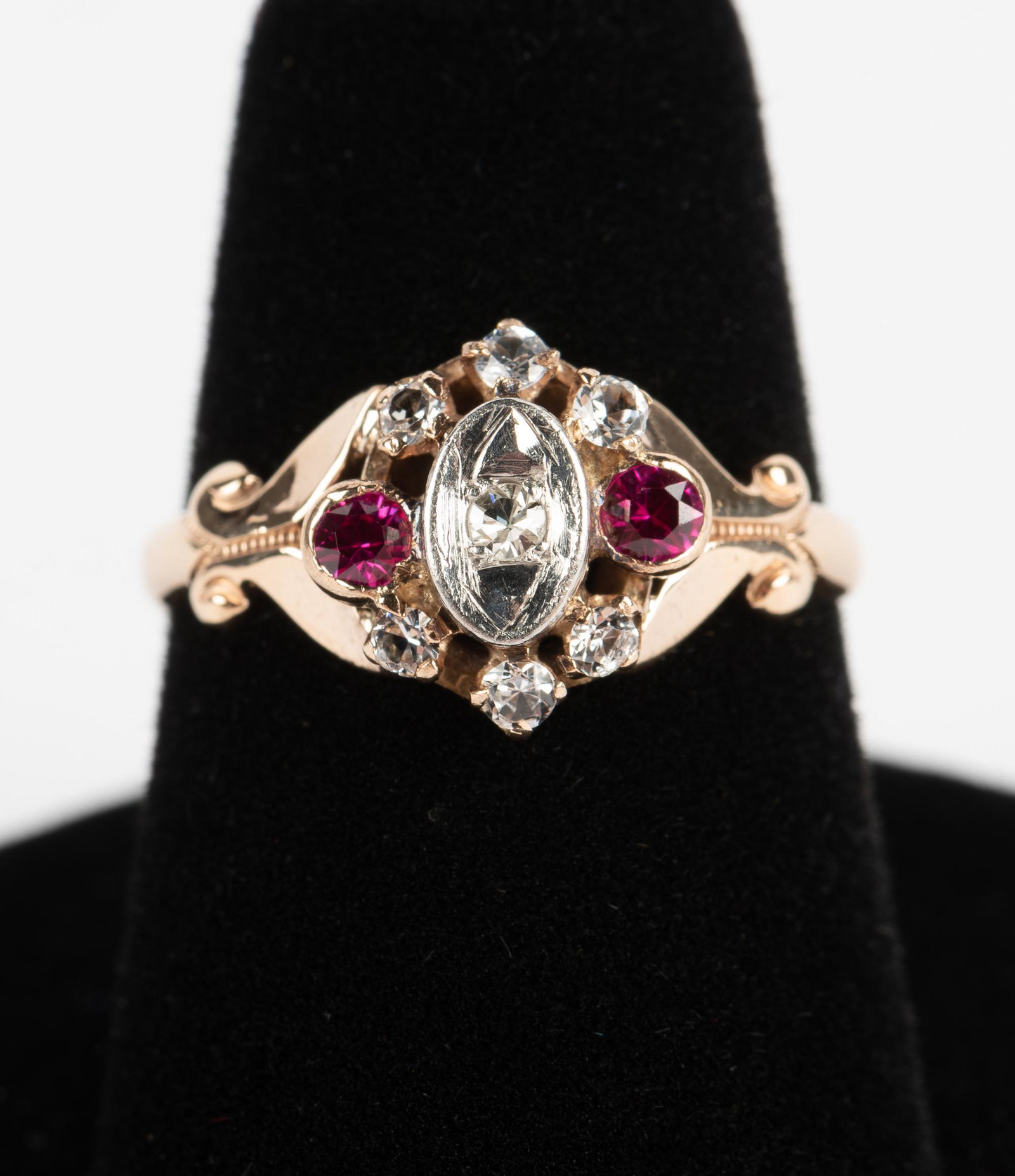 Victorian 9k .15 CTW Diamond & Ruby Ring (1 of 4)