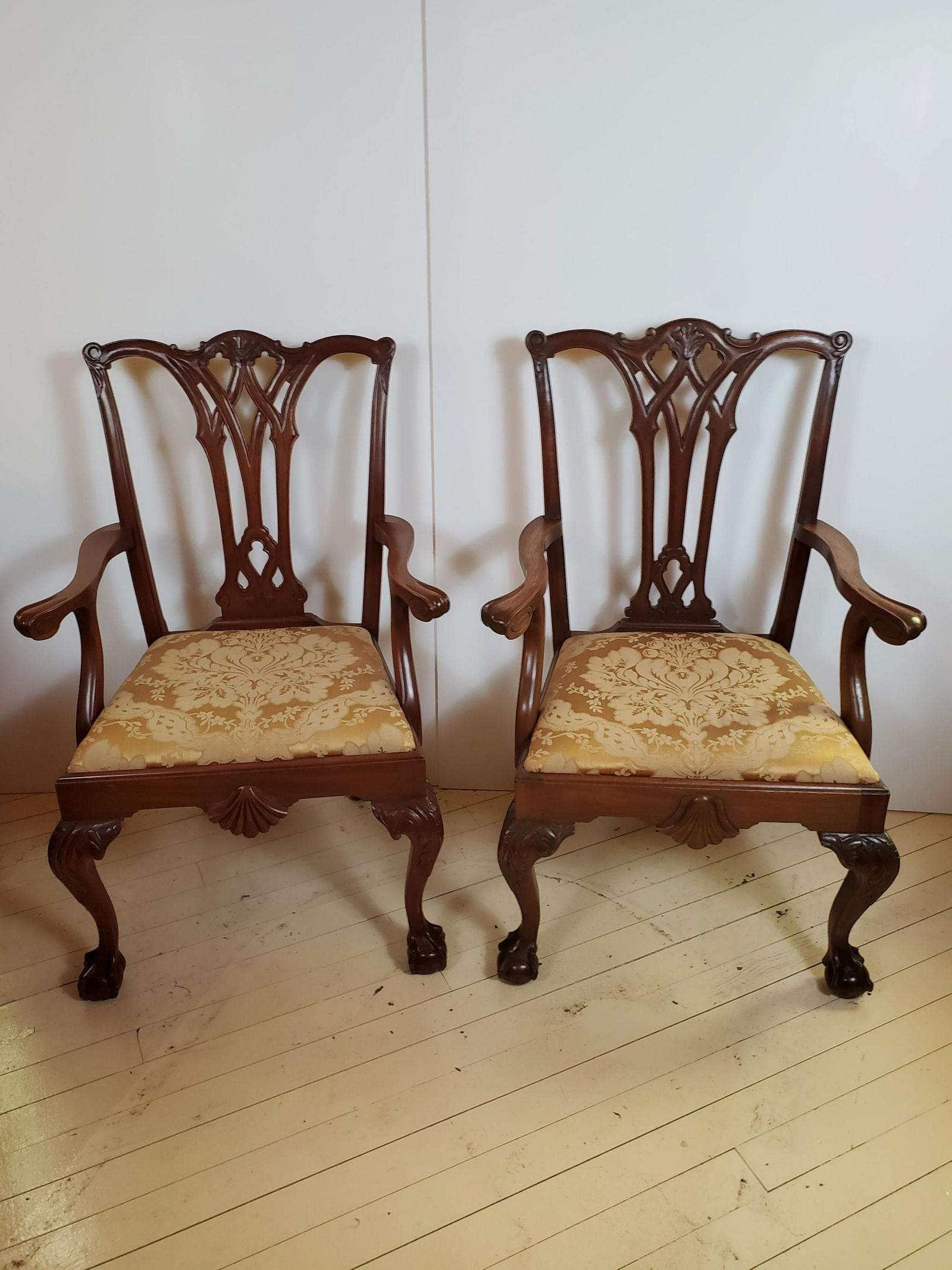 Pr Chippendale Style Arm Chairs (1 of 2)