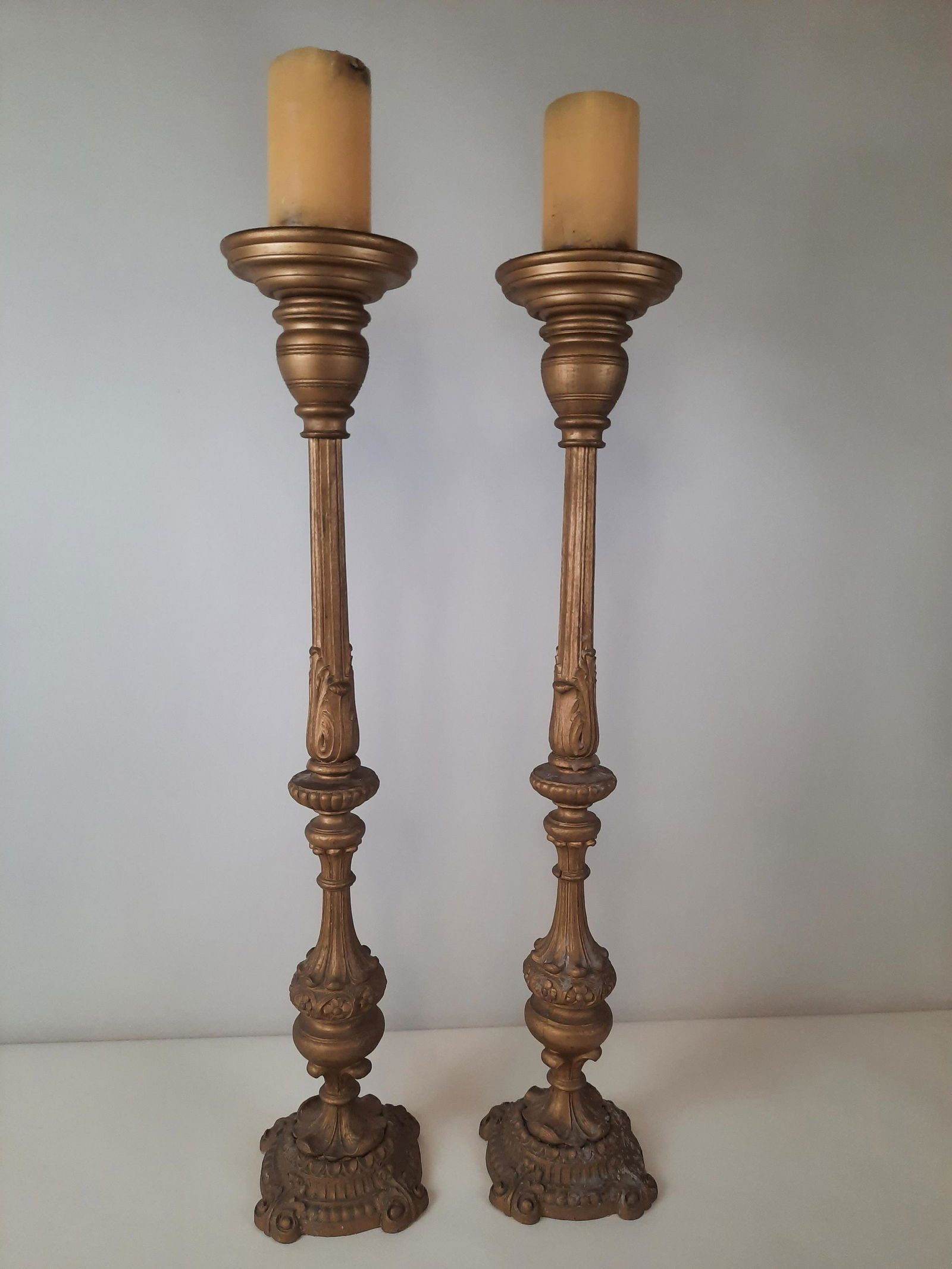 Pr Antique Wood Candle Stands (1 of 3)