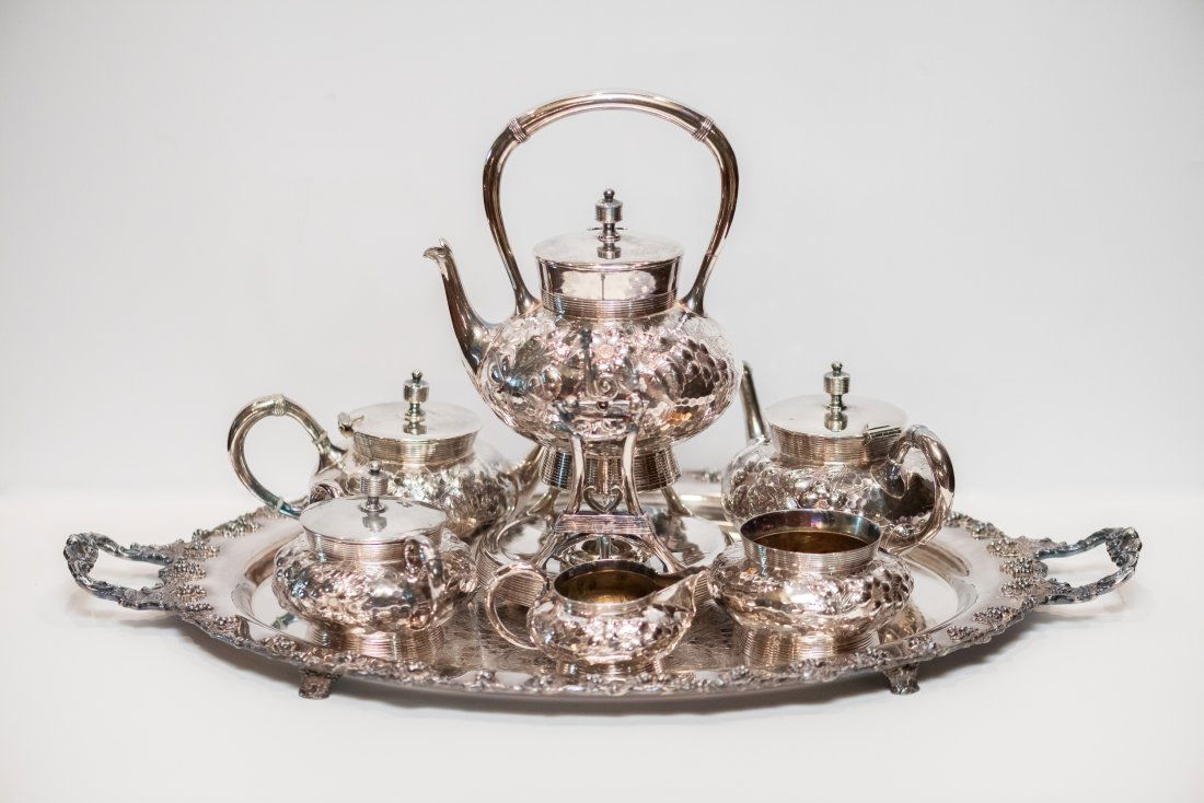 5 Pc John Carrow Silverplate Repousse Tea Service (1 of 5)