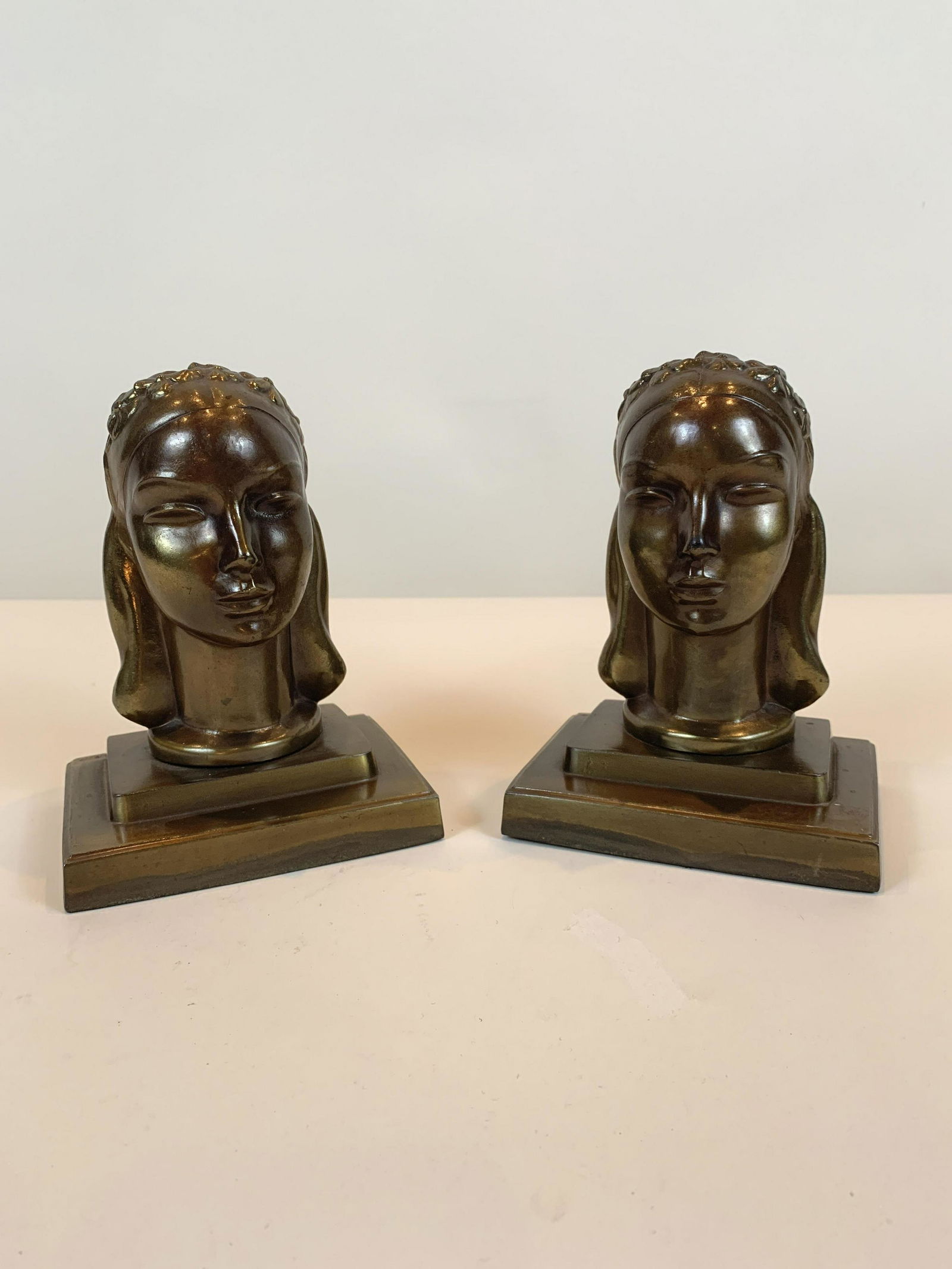 Pair Frankart Art Deco Bookends: 6-1/4" high. IMPORTANT: Before bidding, please read the terms and conditions. When you registered for the auction you agreed to these terms and will be required to comply with them.
