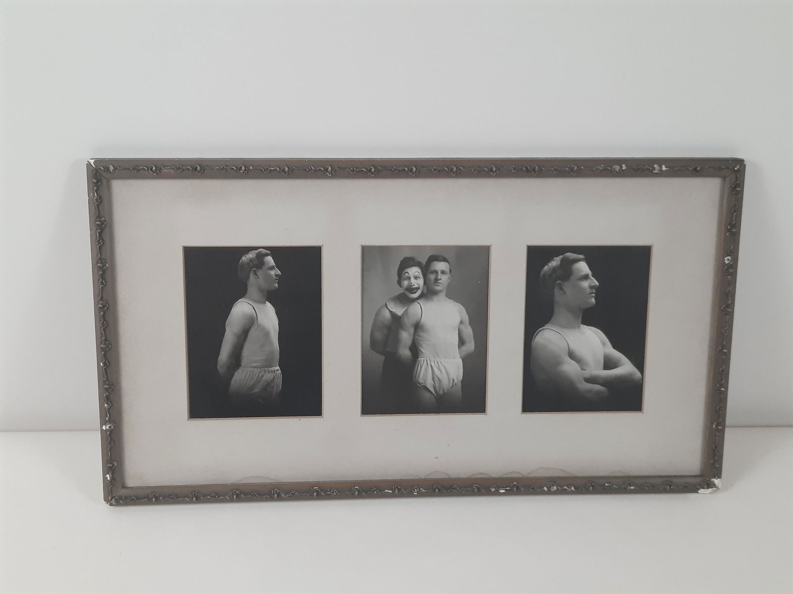 Framed Cabinet Cards Clowns & Bodybuilder (1 of 6)