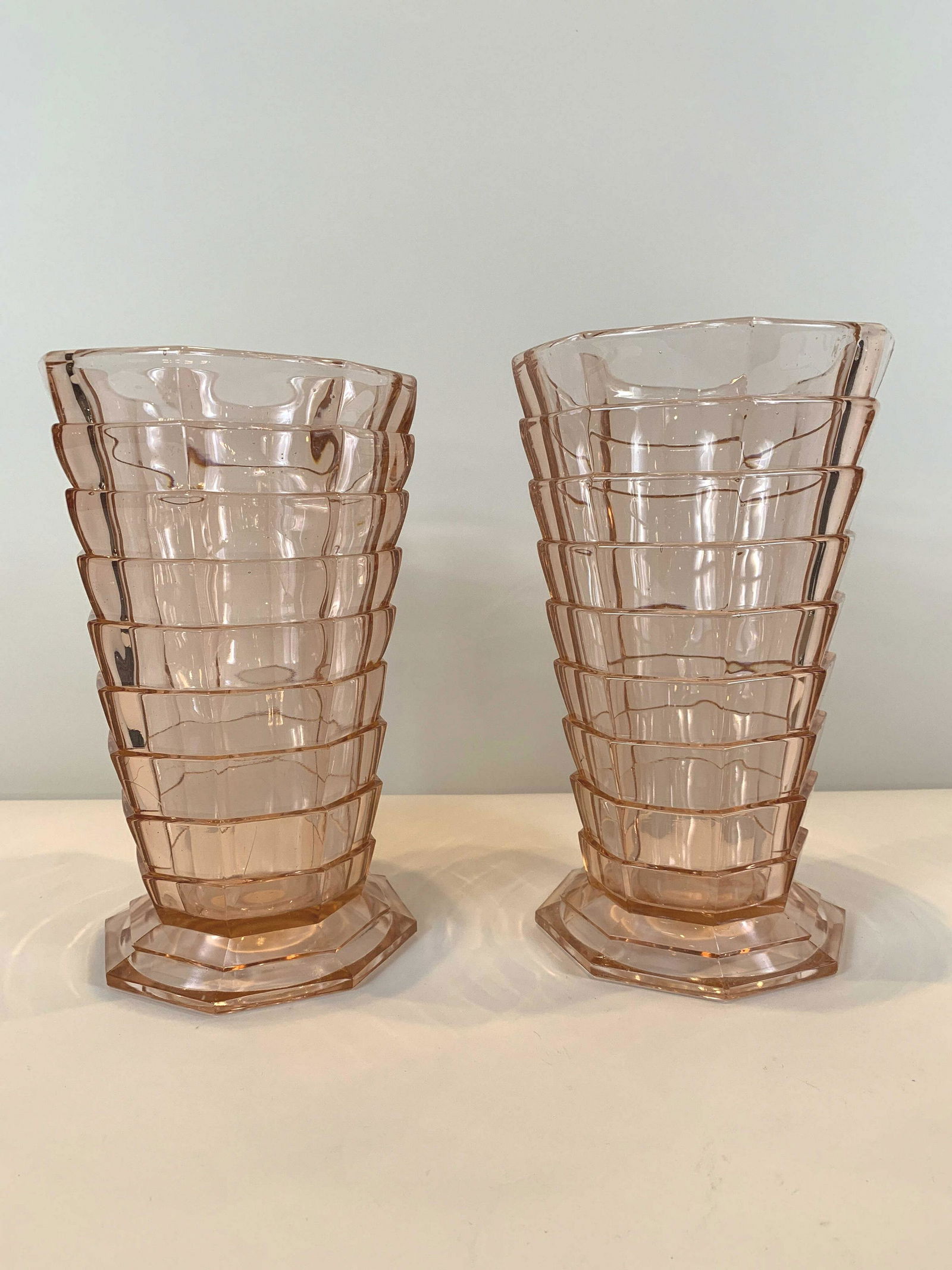 Pair Pink Depression Glass Vases (1 of 4)