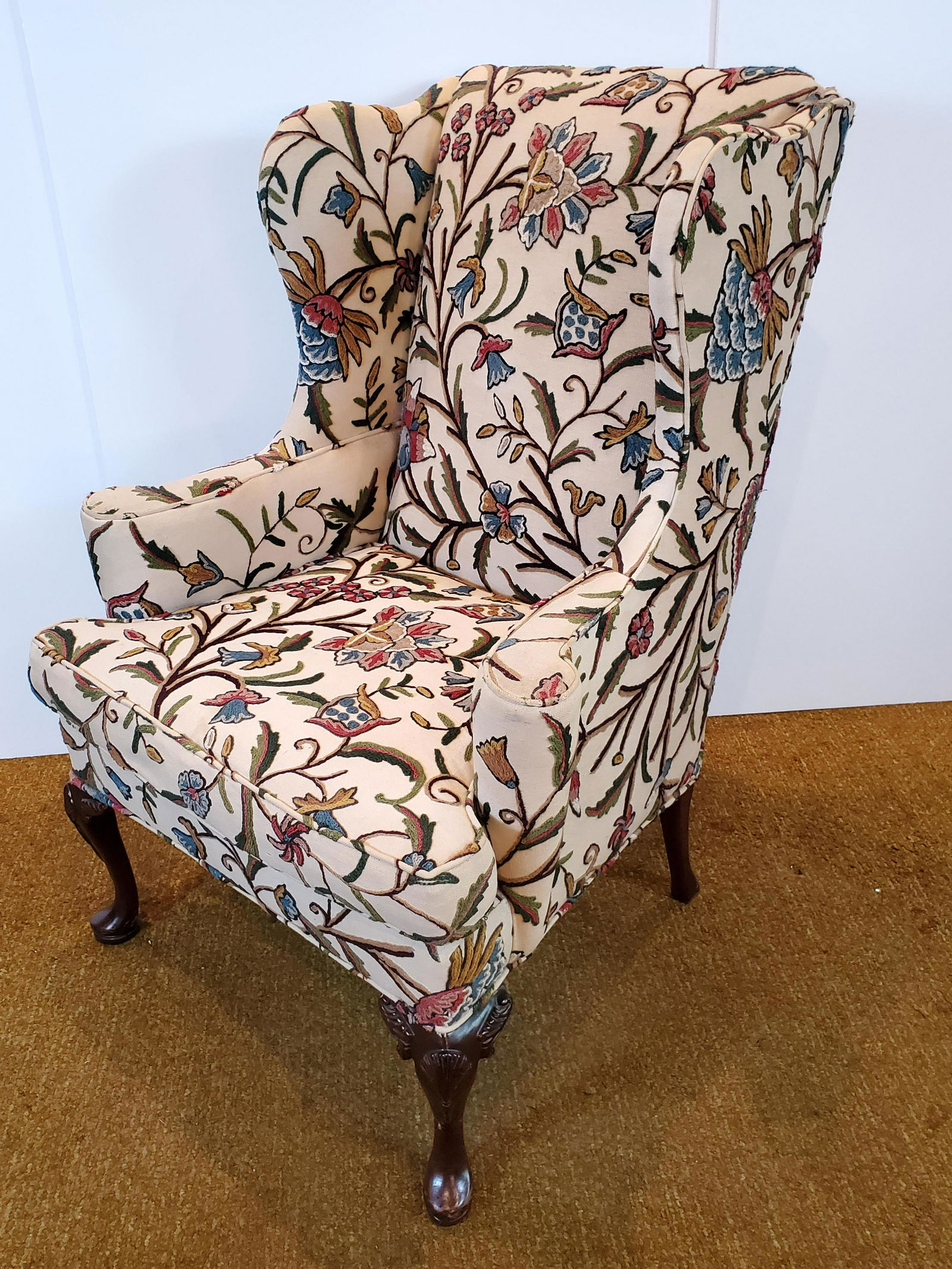 Hickory Chair Co Wingback Chair: 30 1/2" wide X 26 1/2" deep X 43 1/4" high. IMPORTANT: Before bidding, please read the terms and conditions. When you registered for the auction you agreed to these terms and will be required to compl