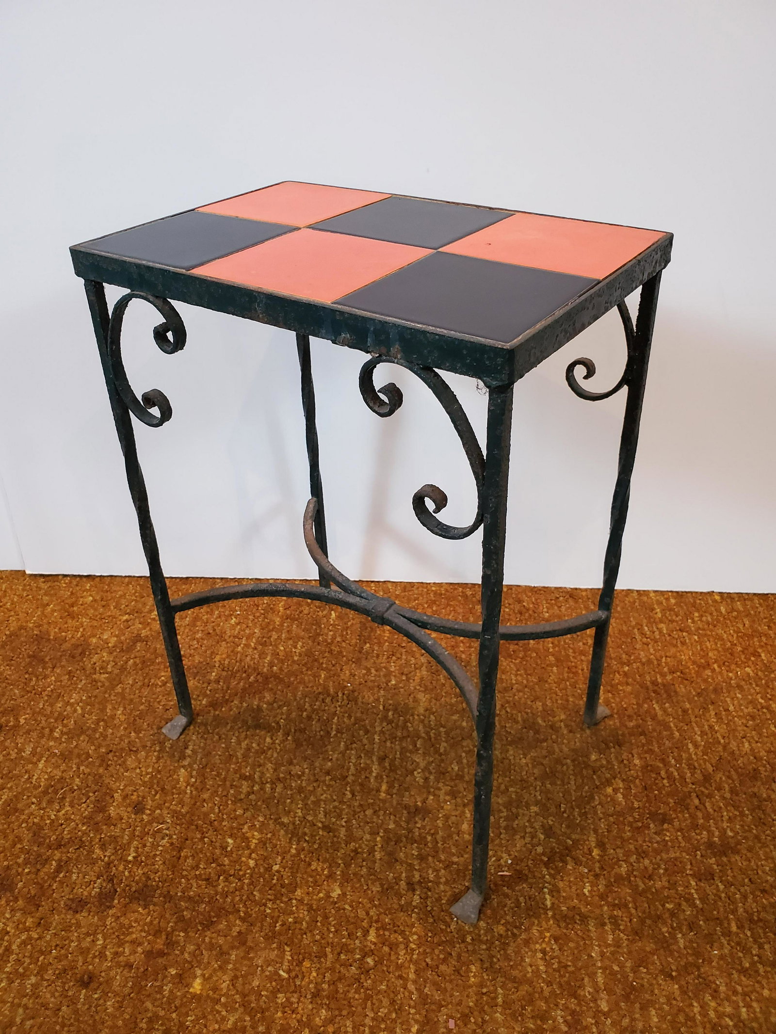 Tile Top Table: 13 1/4" wide X 9" deep X 18 1/4" high. IMPORTANT: Before bidding, please read the terms and conditions. When you registered for the auction you agreed to these terms and will be required to comply wit