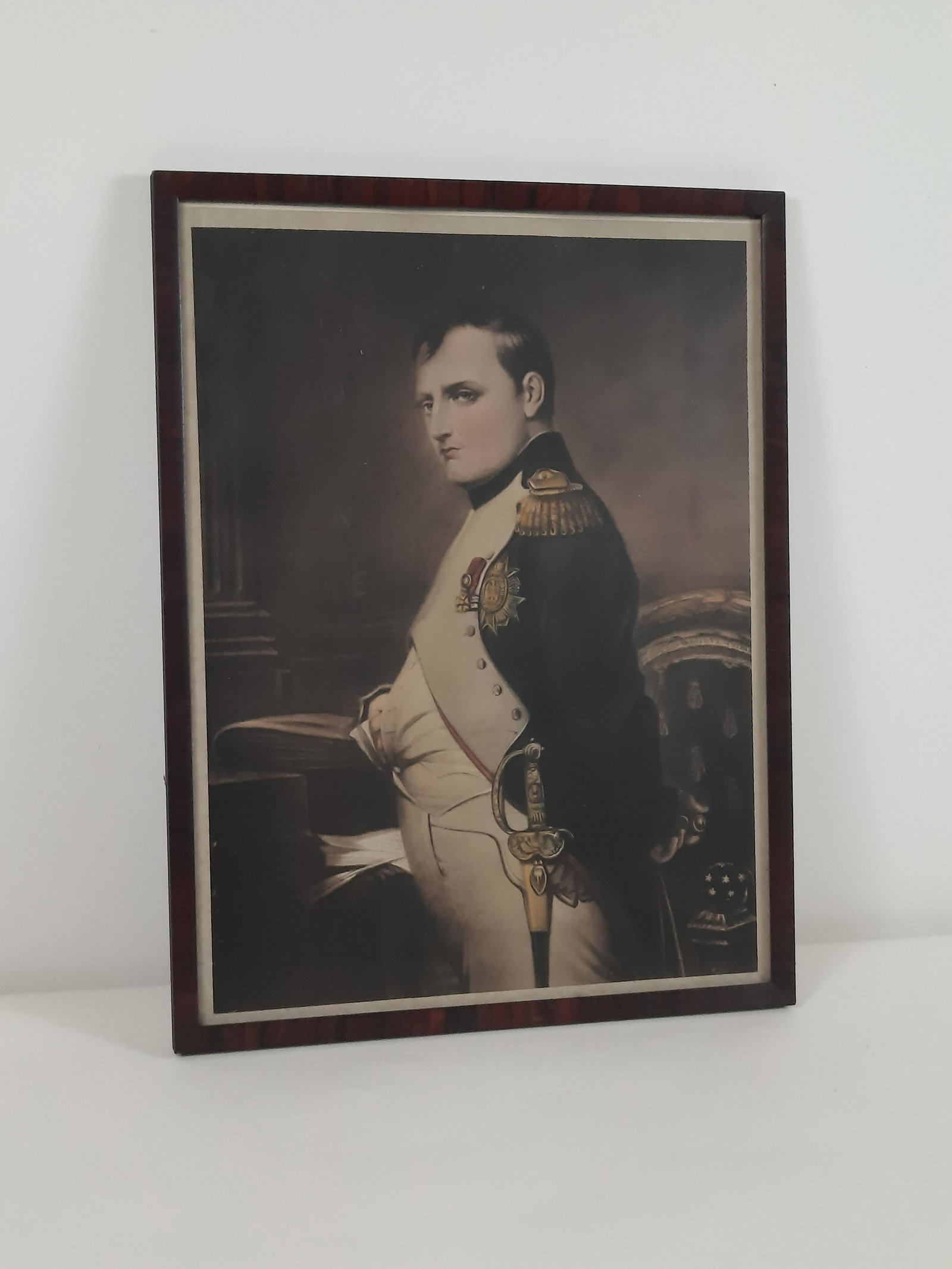 Delaroche "Napoleon with Snuffbox" Apograph: Overall with frame 18" high x 13-3/4" wide. IMPORTANT: Before bidding, please read the terms and conditions. When you registered for the auction you agreed to these terms and will be required to compl
