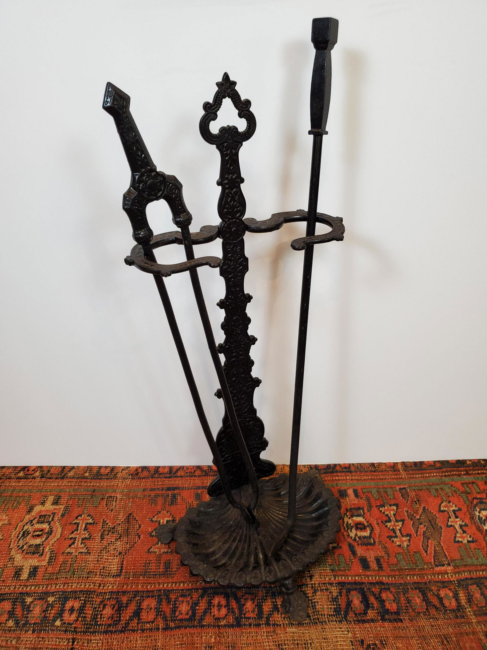 Fireplace Set: 10" wide X 10 1/2" deep X 27" high. IMPORTANT: Before bidding, please read the terms and conditions. When you registered for the auction you agreed to these terms and will be required to comply with t