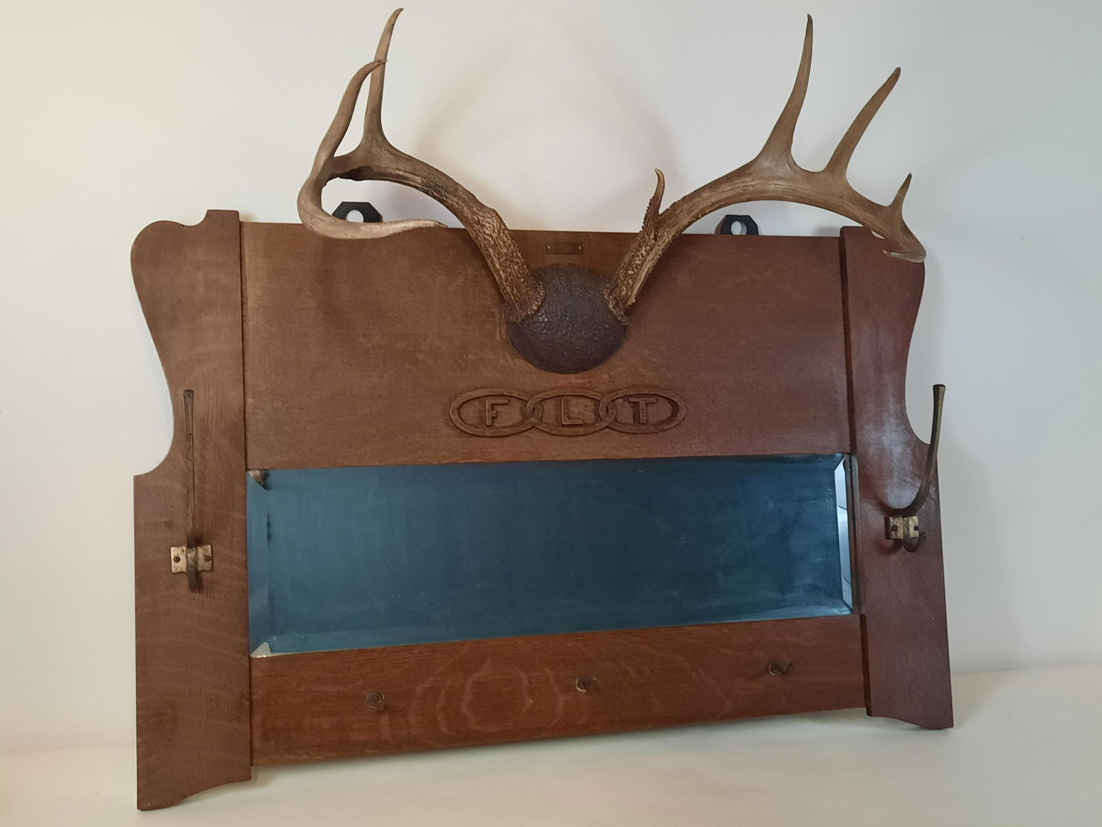 Odd Fellows Coat Rack with Mirror & Antlers (1 of 4)