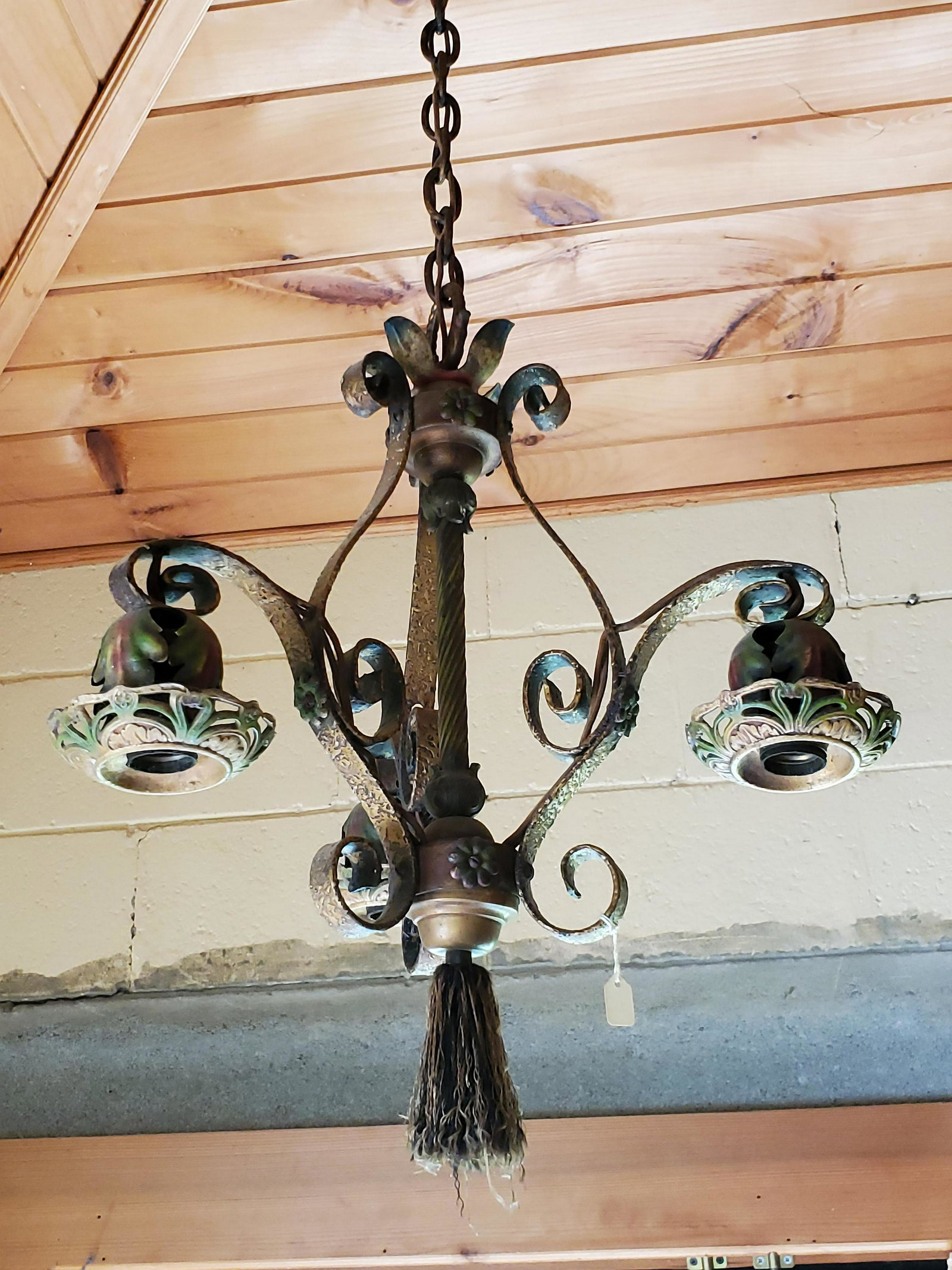 Metal Hanging Light: 15" wide X 15" deep X 43" high. IMPORTANT: Before bidding, please read the terms and conditions. When you registered for the auction you agreed to these terms and will be required to comply with them.