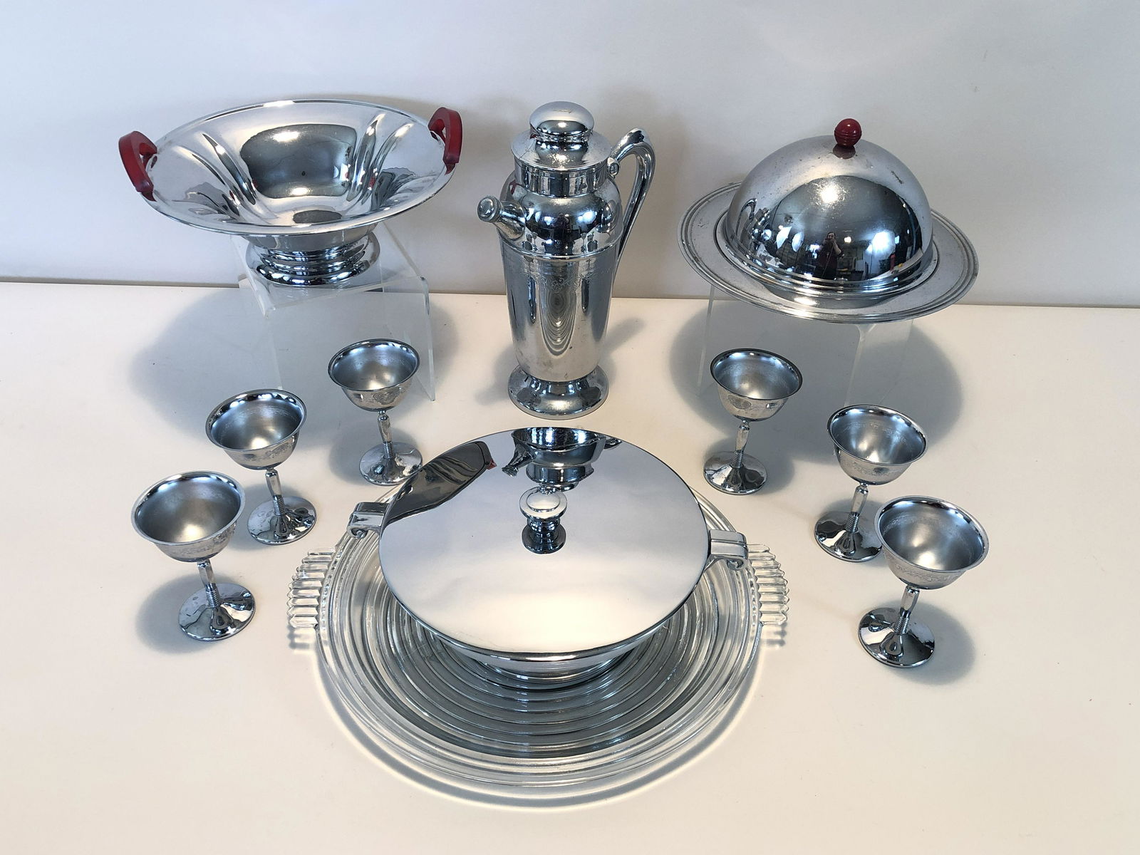 11 Pcs Chromeware with Glass Platter (1 of 3)