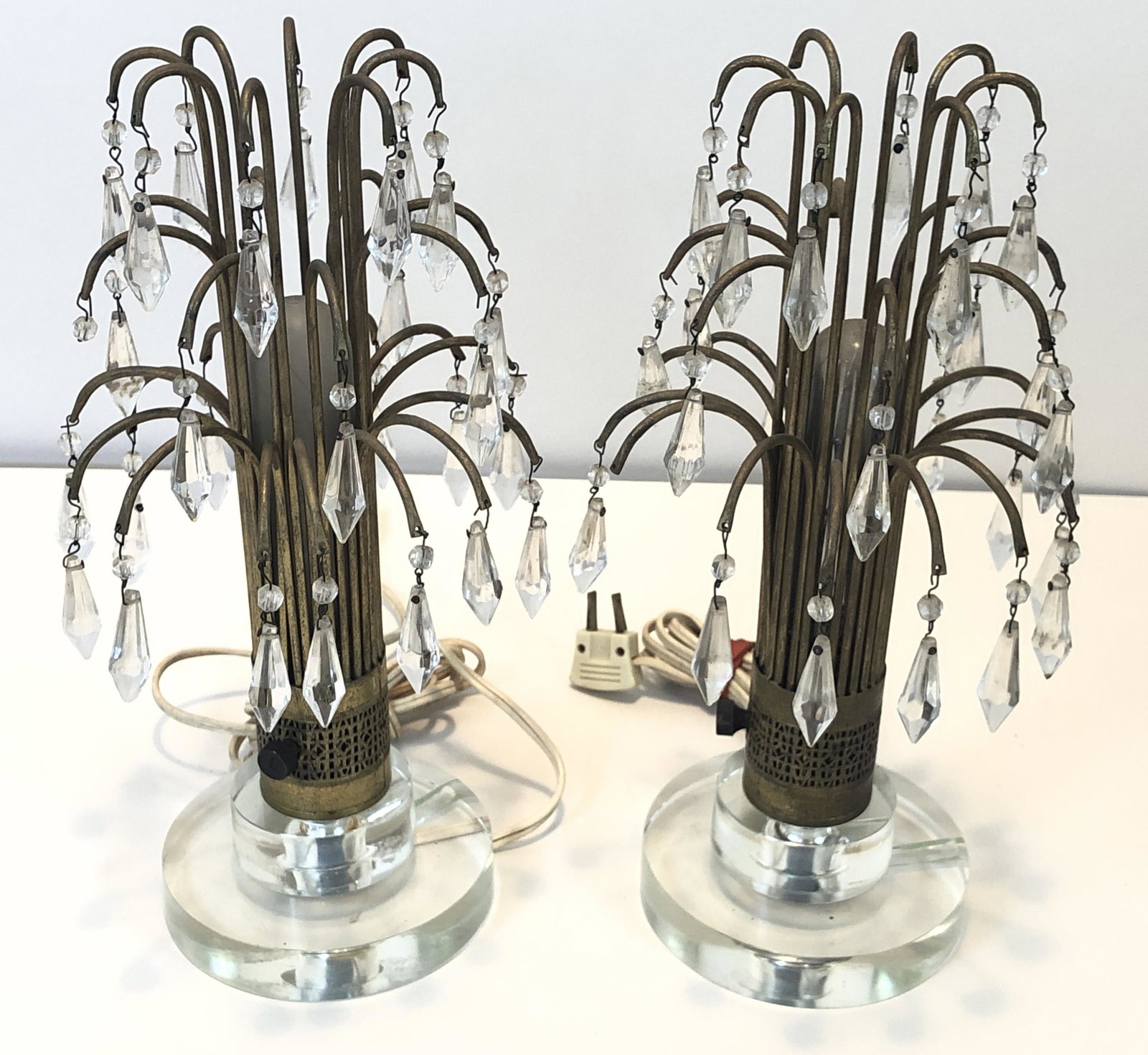 Pair of Pendant Table Lamps w/ Lucite Bases: 12" high. IMPORTANT: Before bidding, please read the terms and conditions. When you registered for the auction you agreed to these terms and will be required to comply with them.