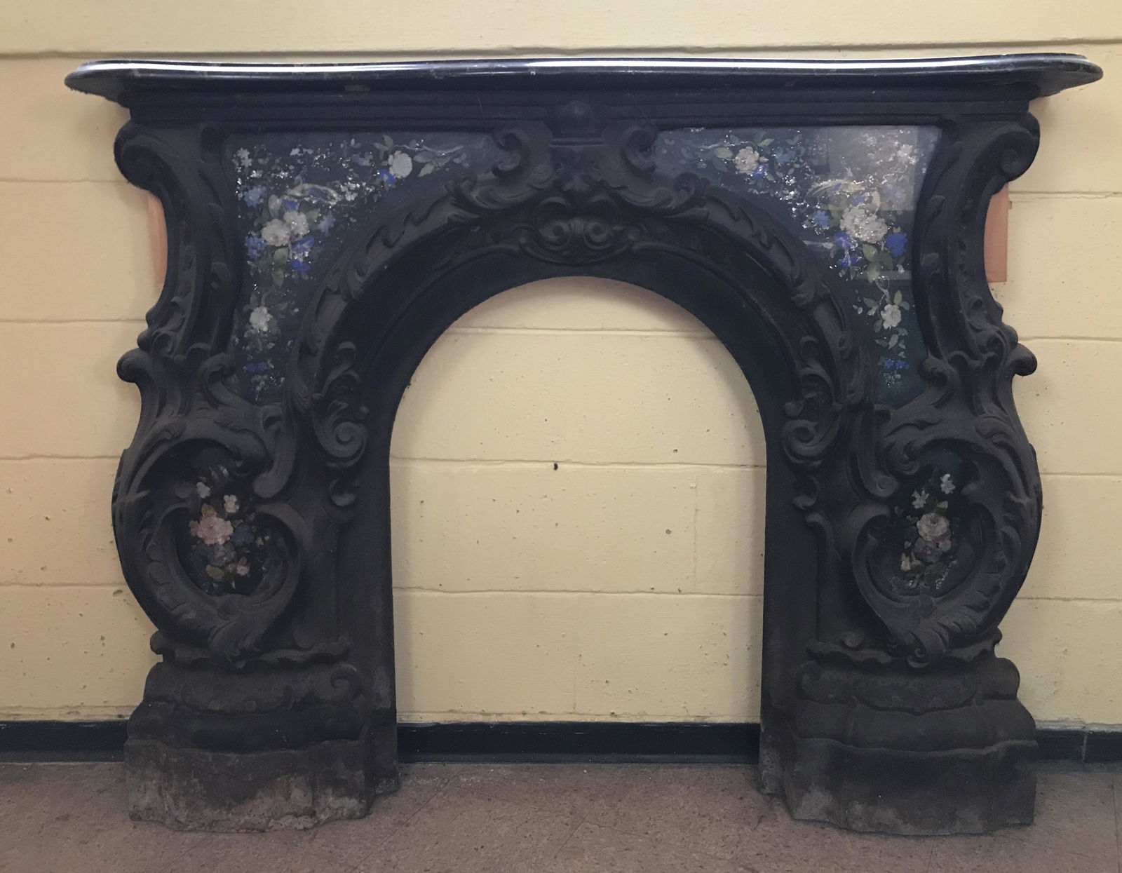 Cast Iron Mantle with Eglomise Painted Glass (1 of 3)