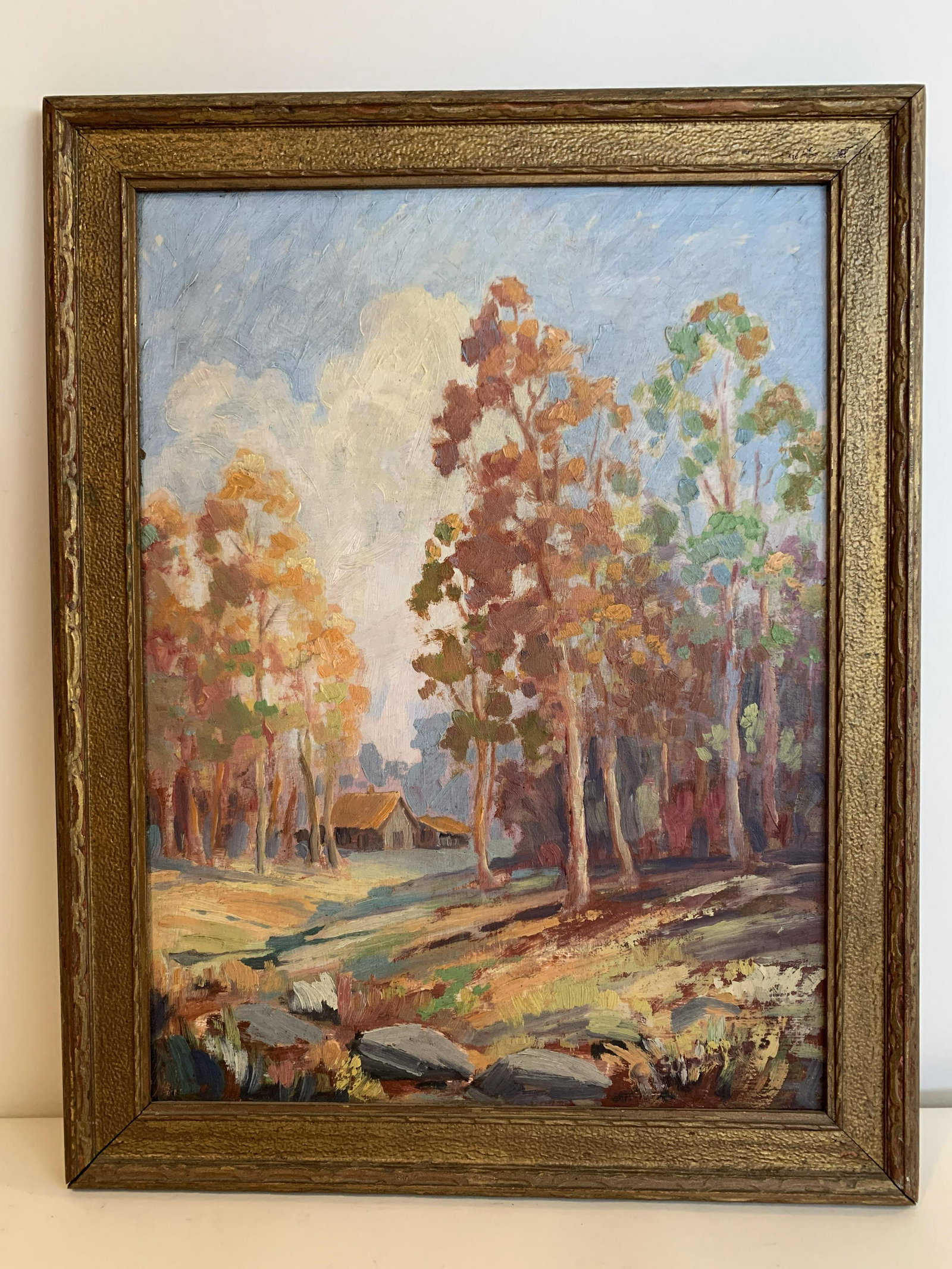 Acrylic on Paper Landscape: Cabin in a forest. Marked in pencil to rear "Helen Everett / Milton,Penna." 14-1/2 wide x 18-3/4” high. IMPORTANT: Before bidding, please read the terms and conditions. When you registered for the a