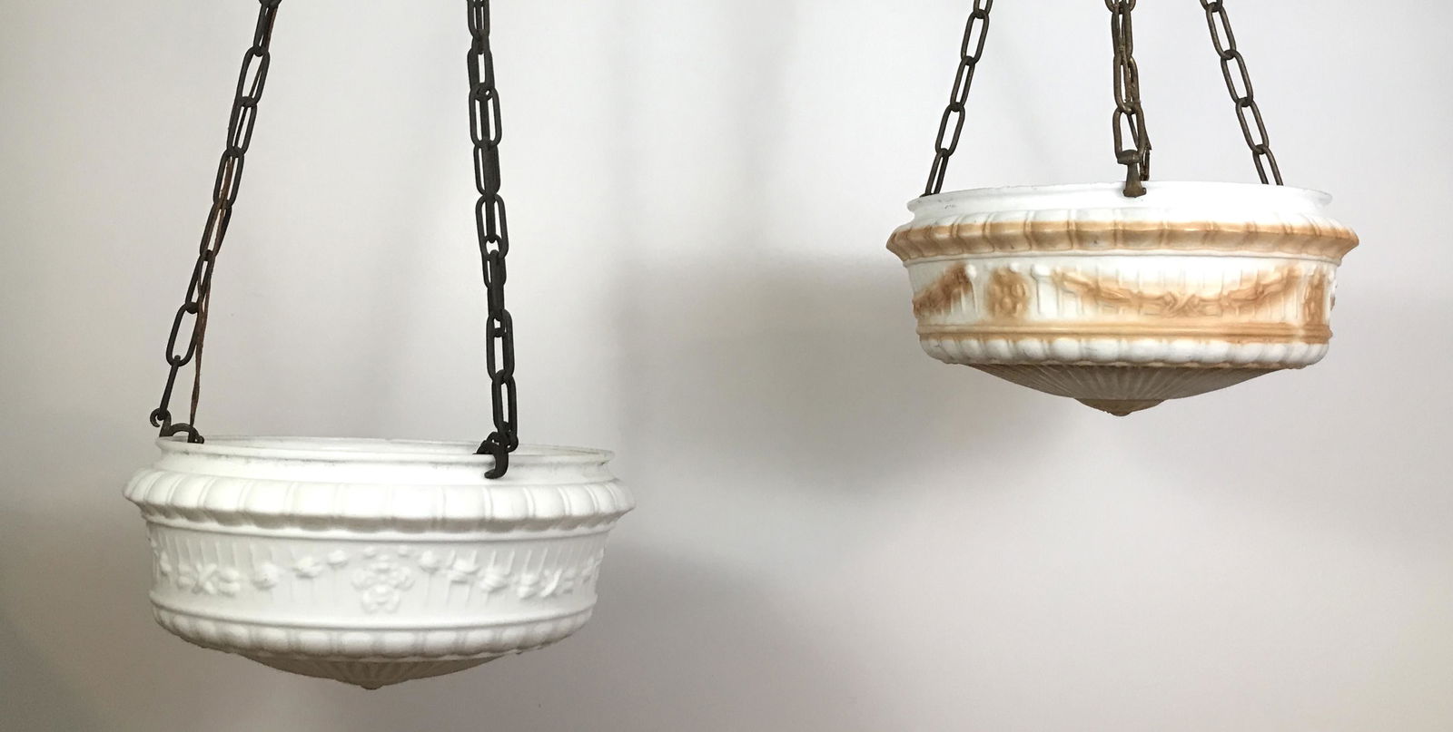 2 Vintage Frosted Glass Hanging Light Shades (1 of 7)