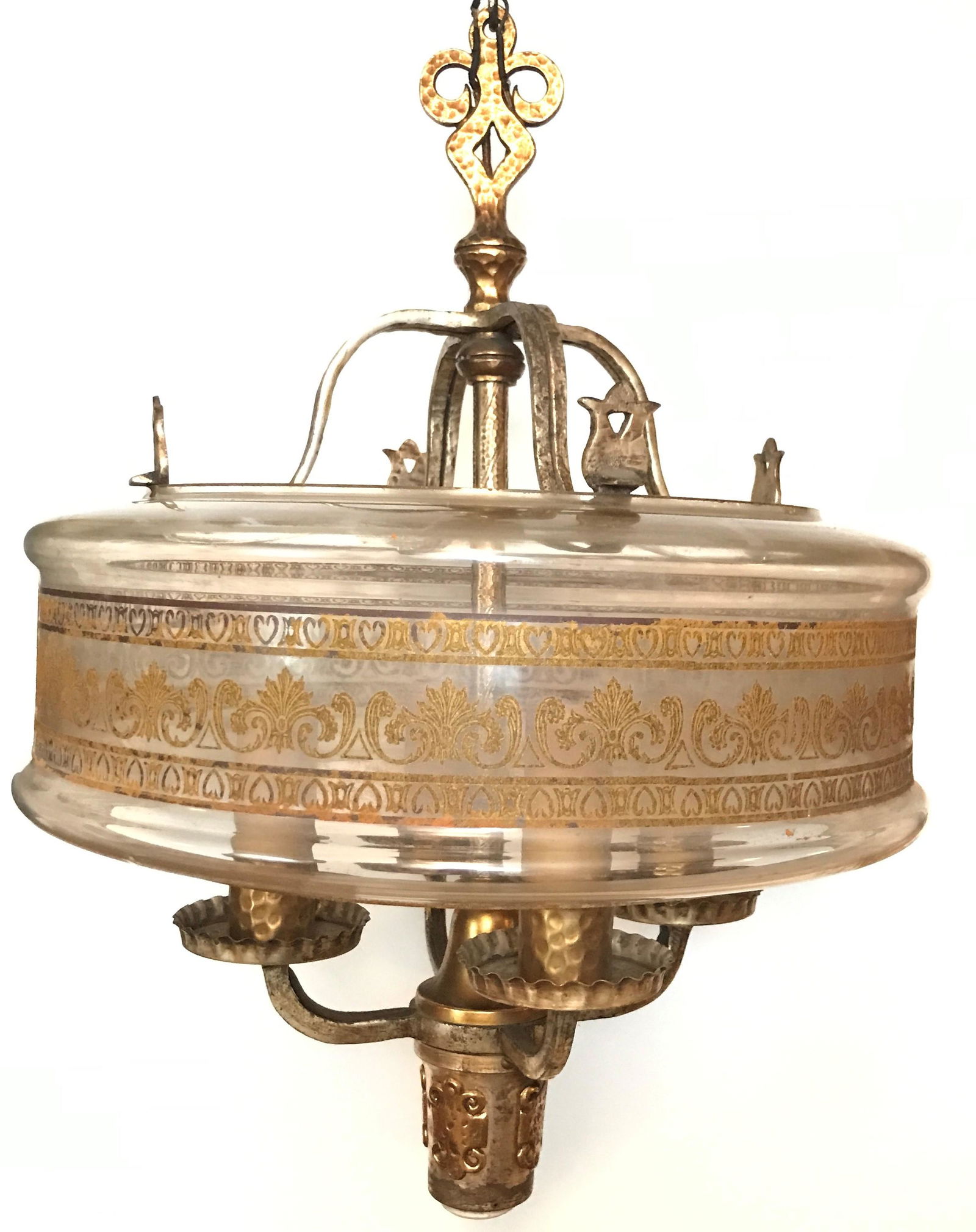 Vintage 4 Light Hanging Light with Glass Shade (1 of 3)