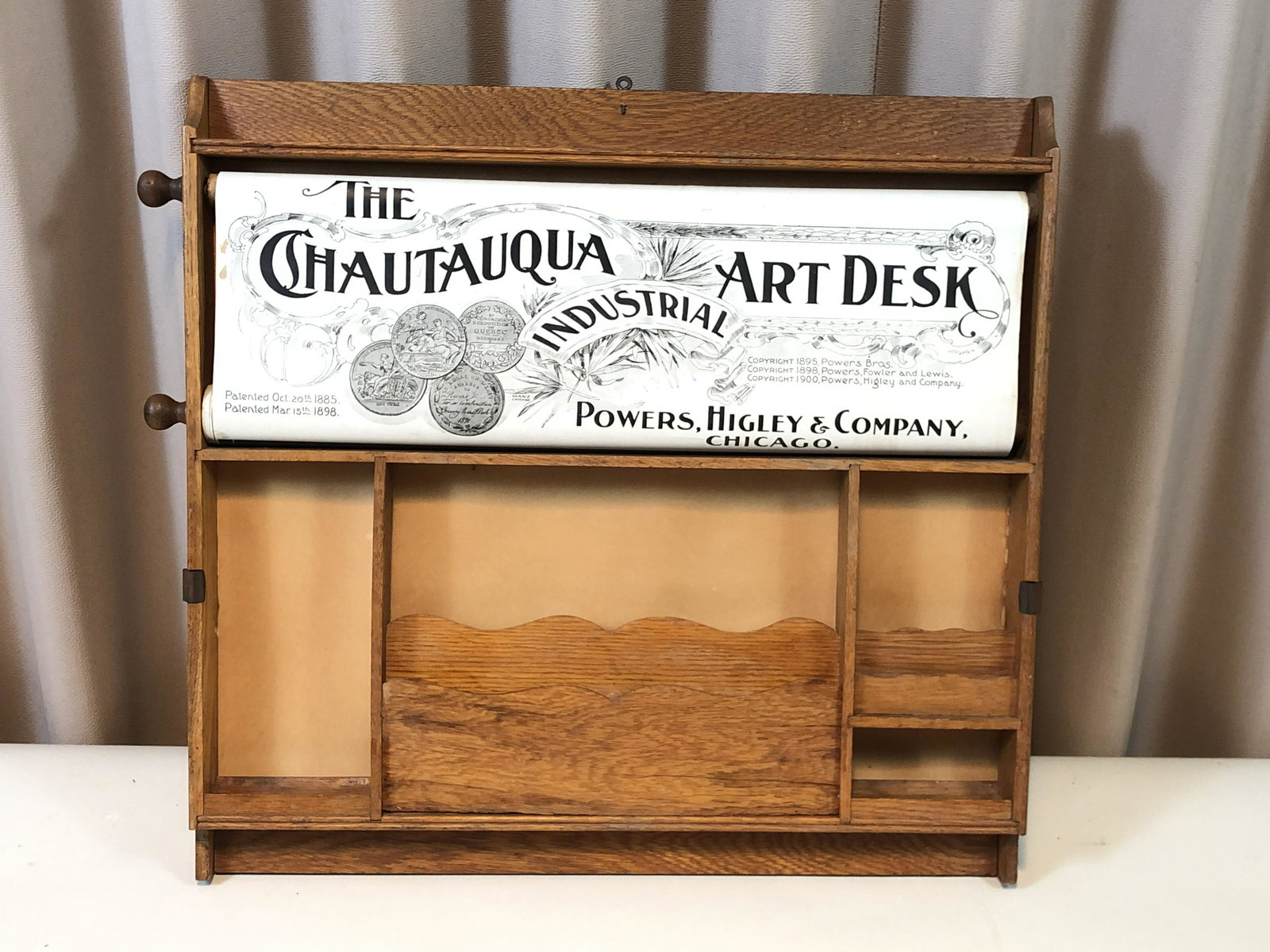 Chautauqua Industrial Art Desk: Overall 20" high x 20 1/2" wide. IMPORTANT: Before bidding, please read the terms and conditions. When you registered for the auction you agreed to these terms and will be required to comply with them
