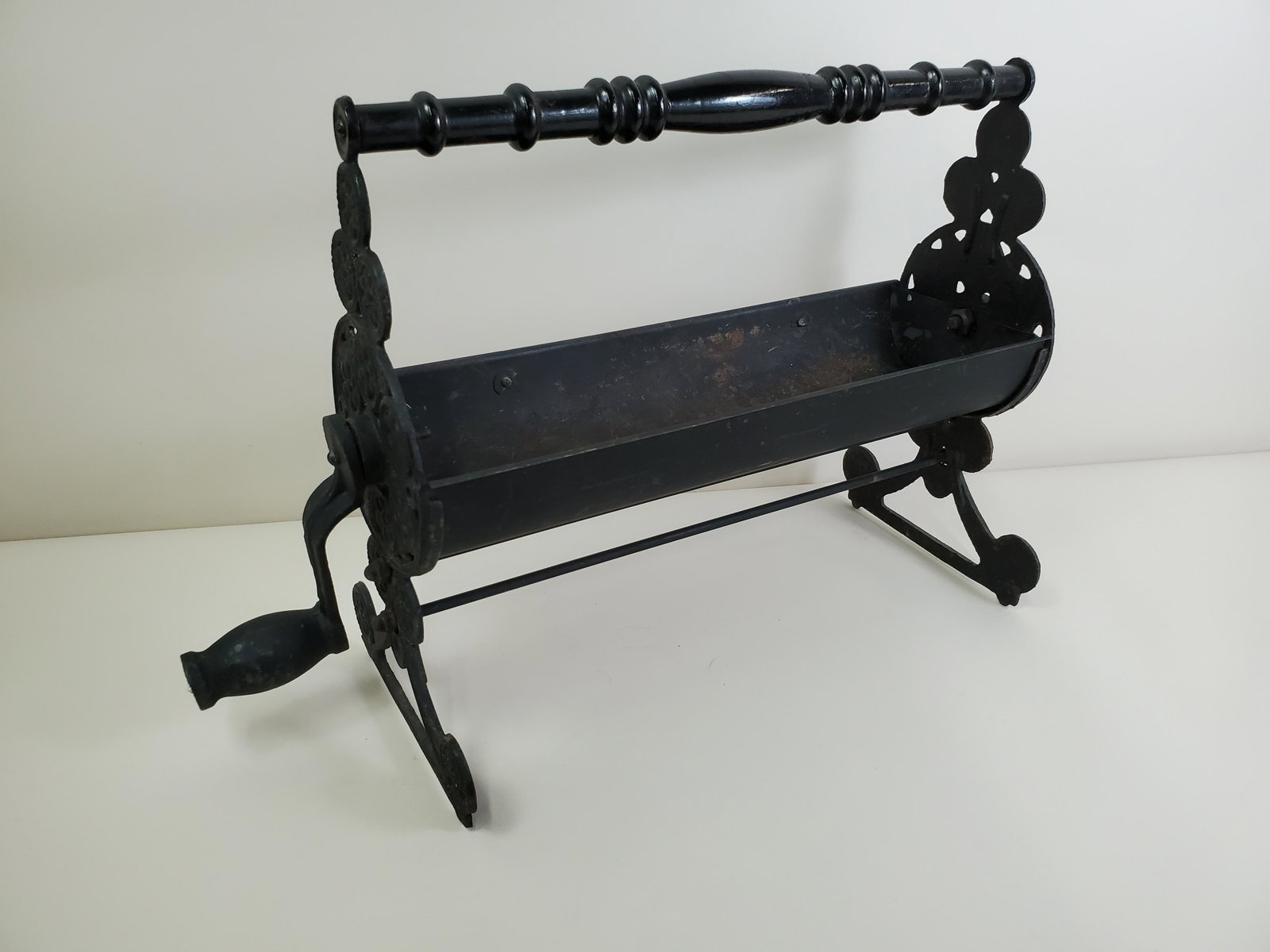 Cast Metal Paper Cutter: 22" wide X 8" deep X 14 1/2" high. Some rust and paint loss. IMPORTANT: Before bidding, please read the terms and conditions. When you registered for the auction you agreed to these terms and will be 
