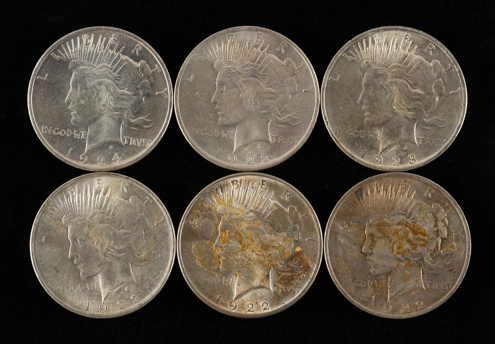 6 Peace Silver Dollars (1 of 2)