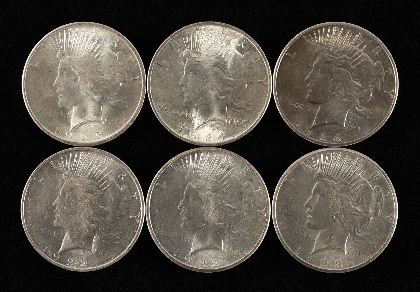 6 Peace Silver Dollars (1 of 2)