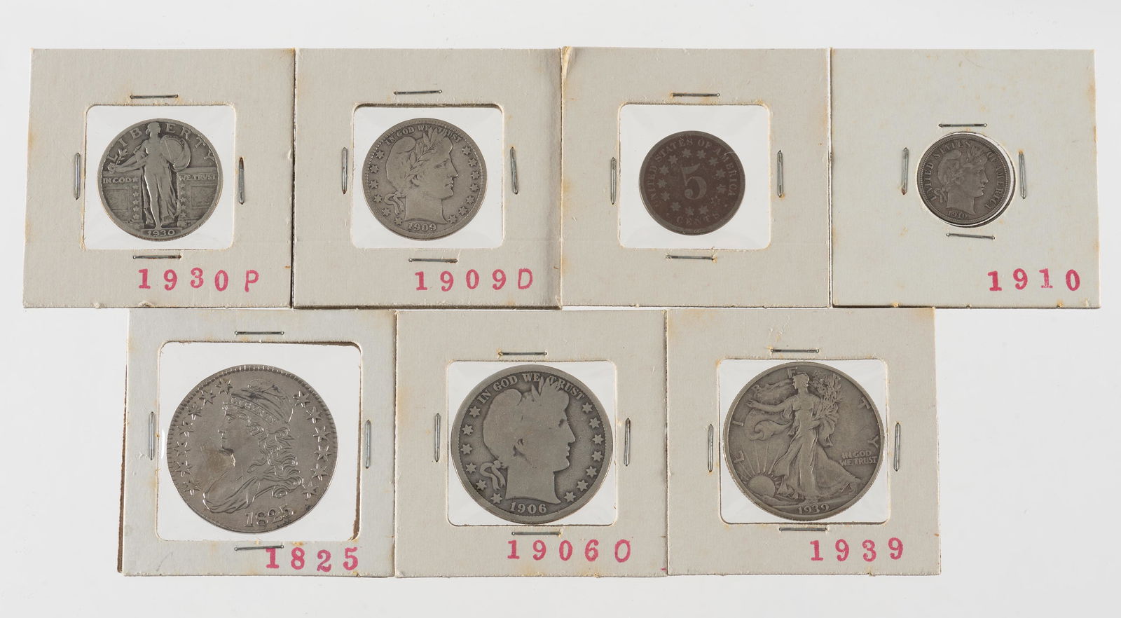 7 U.S. Type Coins Incl 1825 Bust Half (1 of 2)