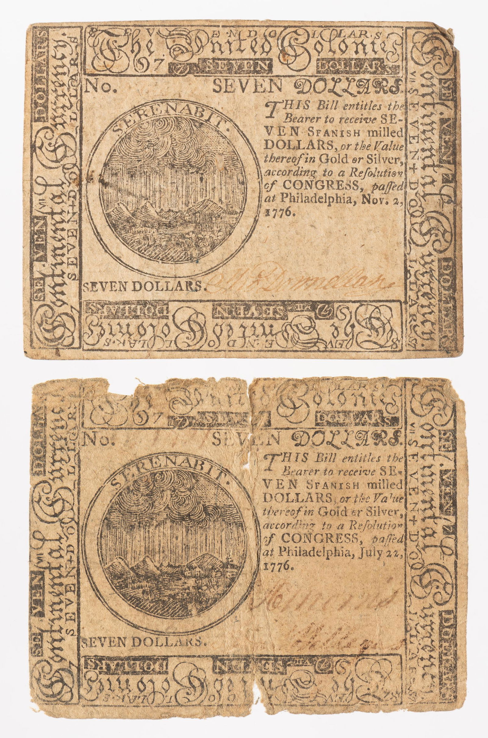 2 $7.00 Continental Currency Notes (1 of 2)