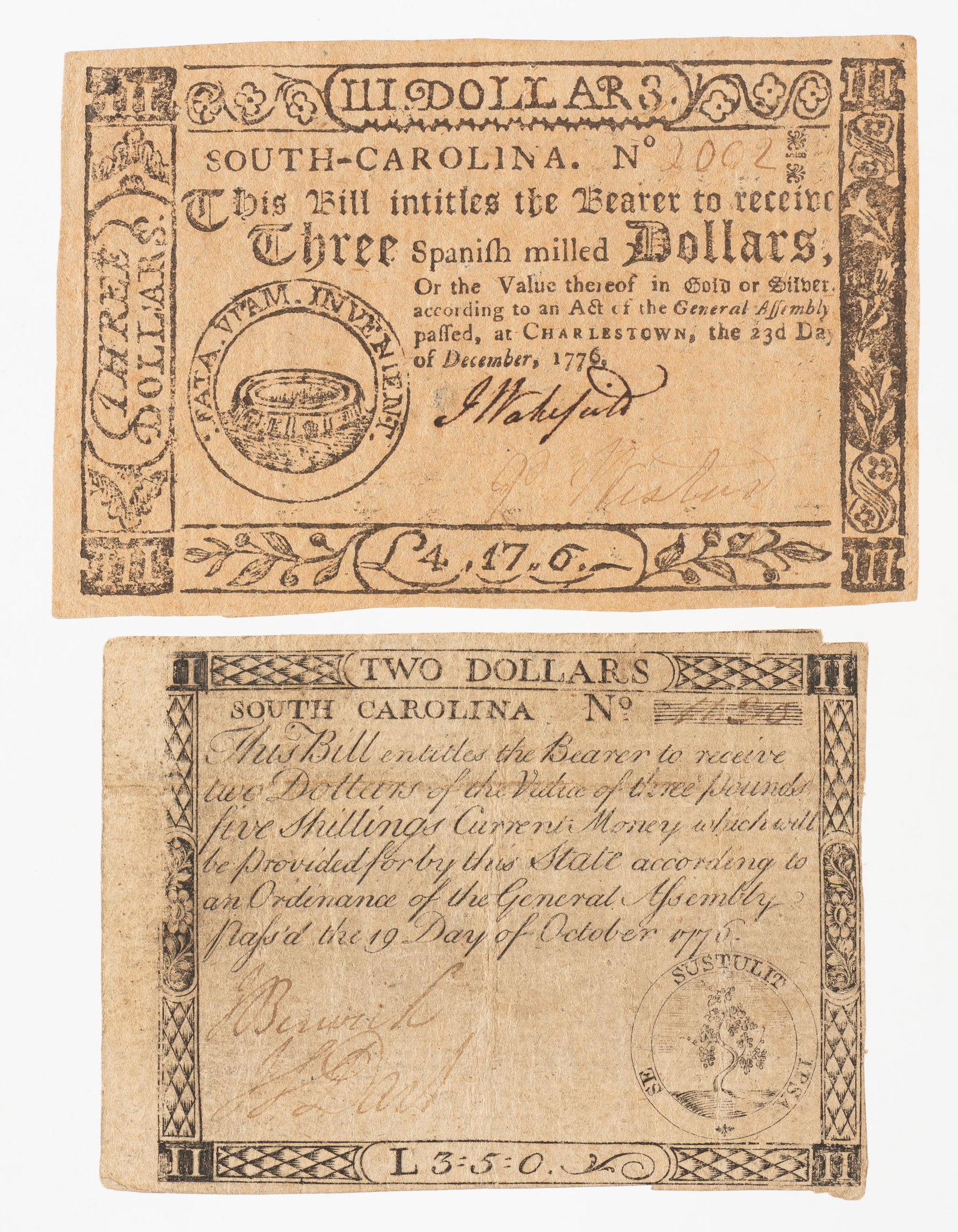 2 Pcs South Carolina Colonial Currency (1 of 2)