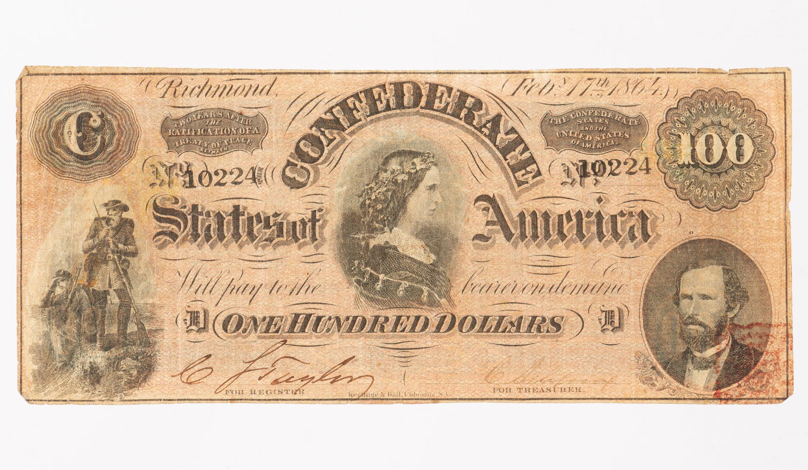 Confederate States of American $100 Currency Note (1 of 2)