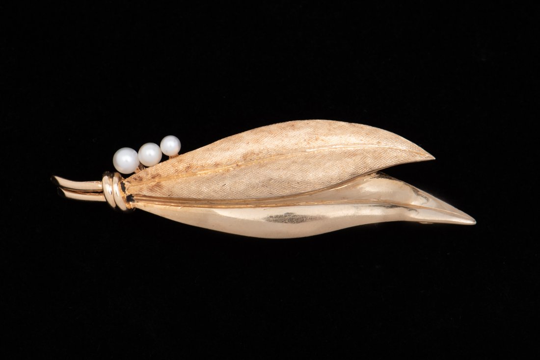 Vintage 14K and Pearl Leaf Brooch (1 of 2)