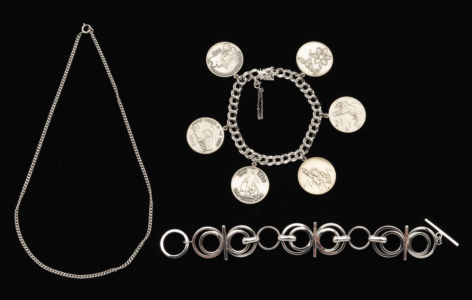 2 Sterling Bracelets & One Chain: Round link bracelet 7" long. IMPORTANT: Before bidding, please read the terms and conditions. When you registered for the auction you agreed to these terms and will be required to comply with them.