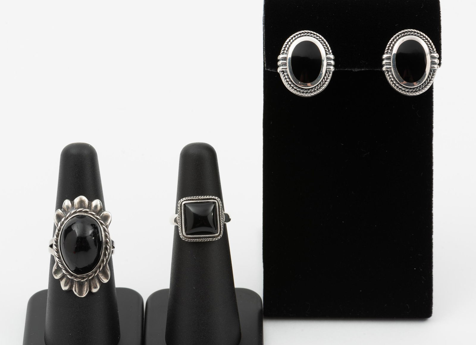 Sterling & Onyx Earrings & Rings (1 of 9)