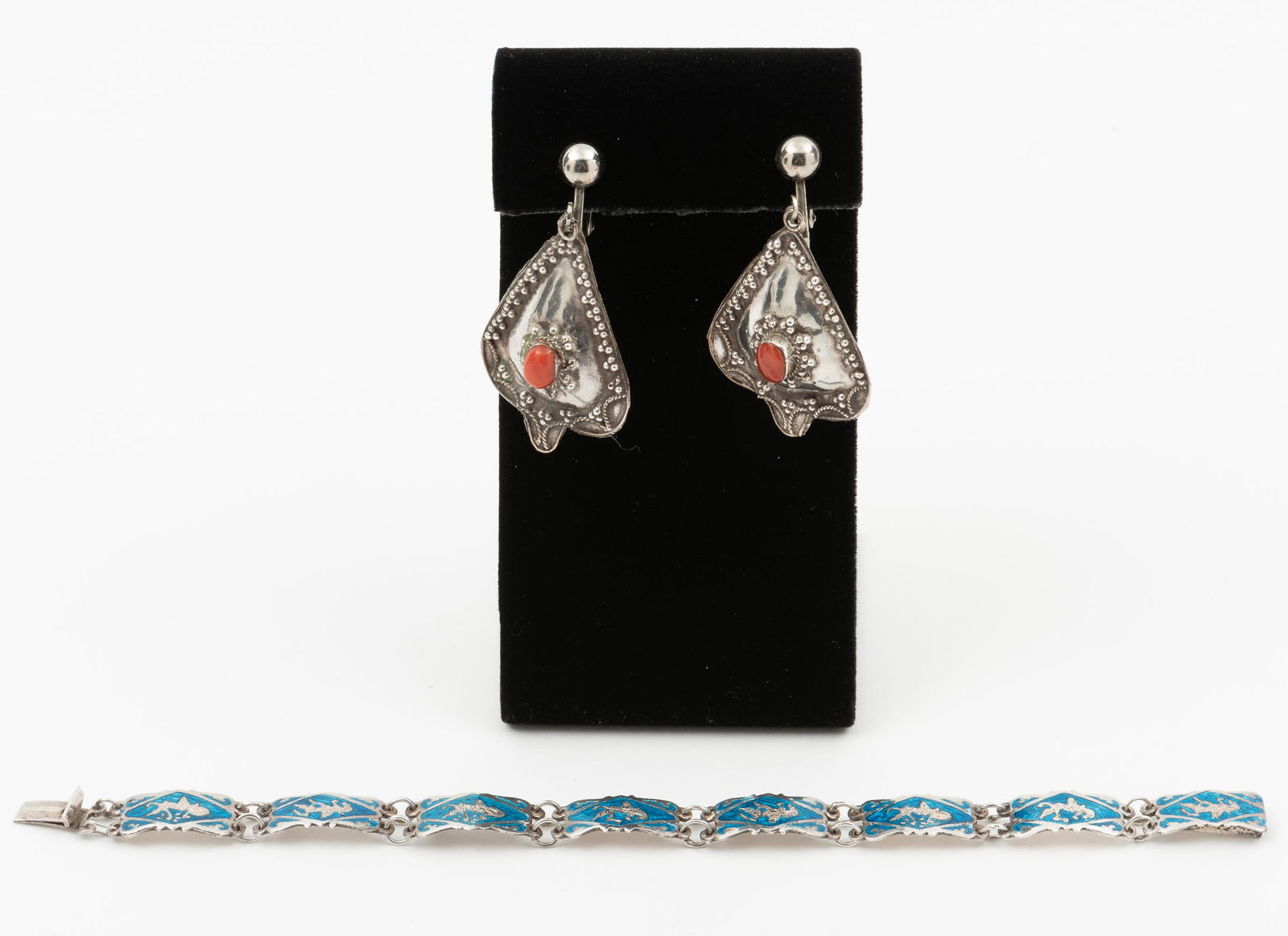 Indian Silver Earrings & Siam Bracelet (1 of 8)